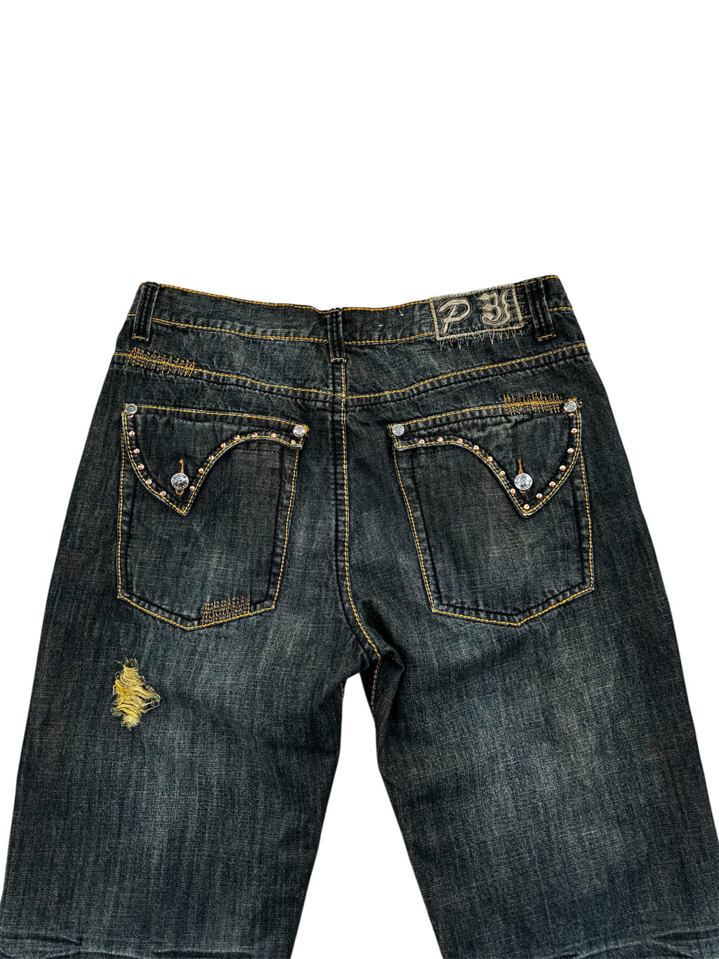 vintage distressed denim studded jeans