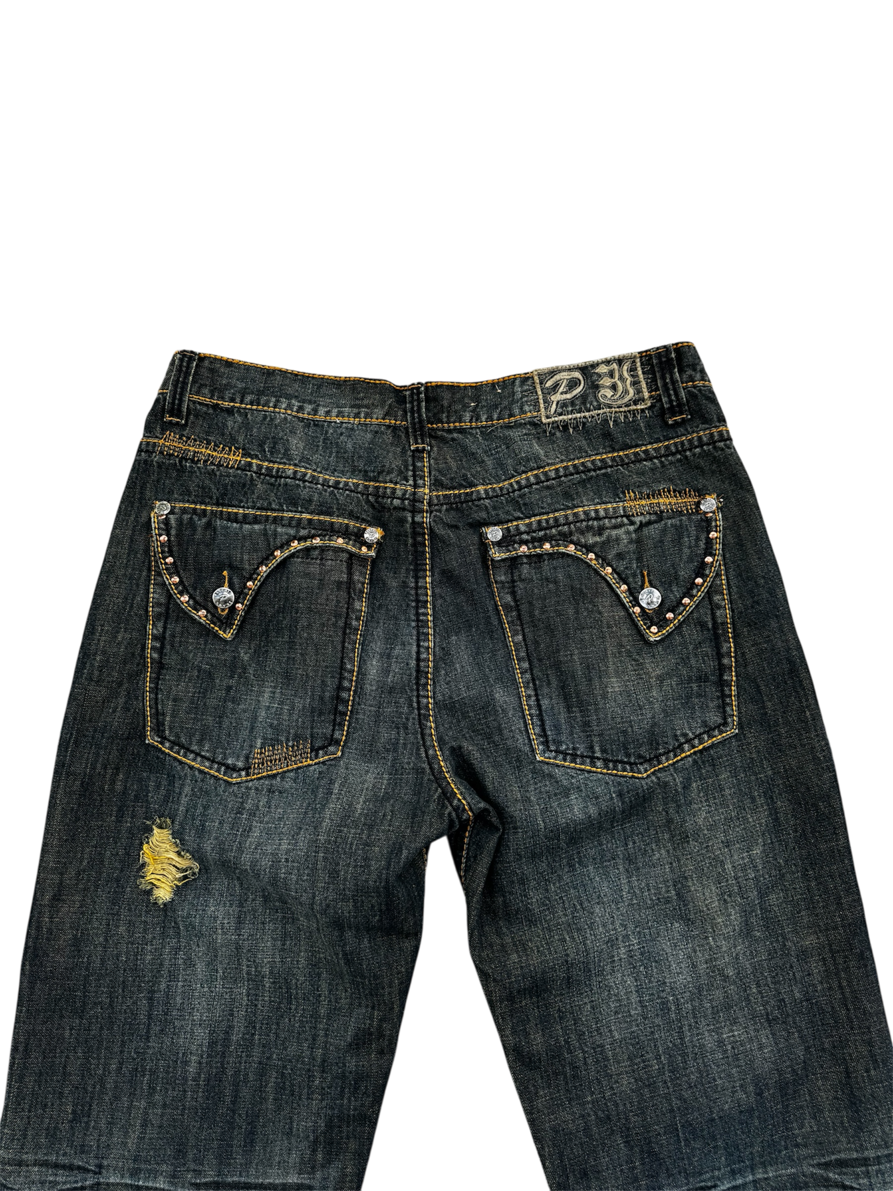 vintage distressed denim studded jeans