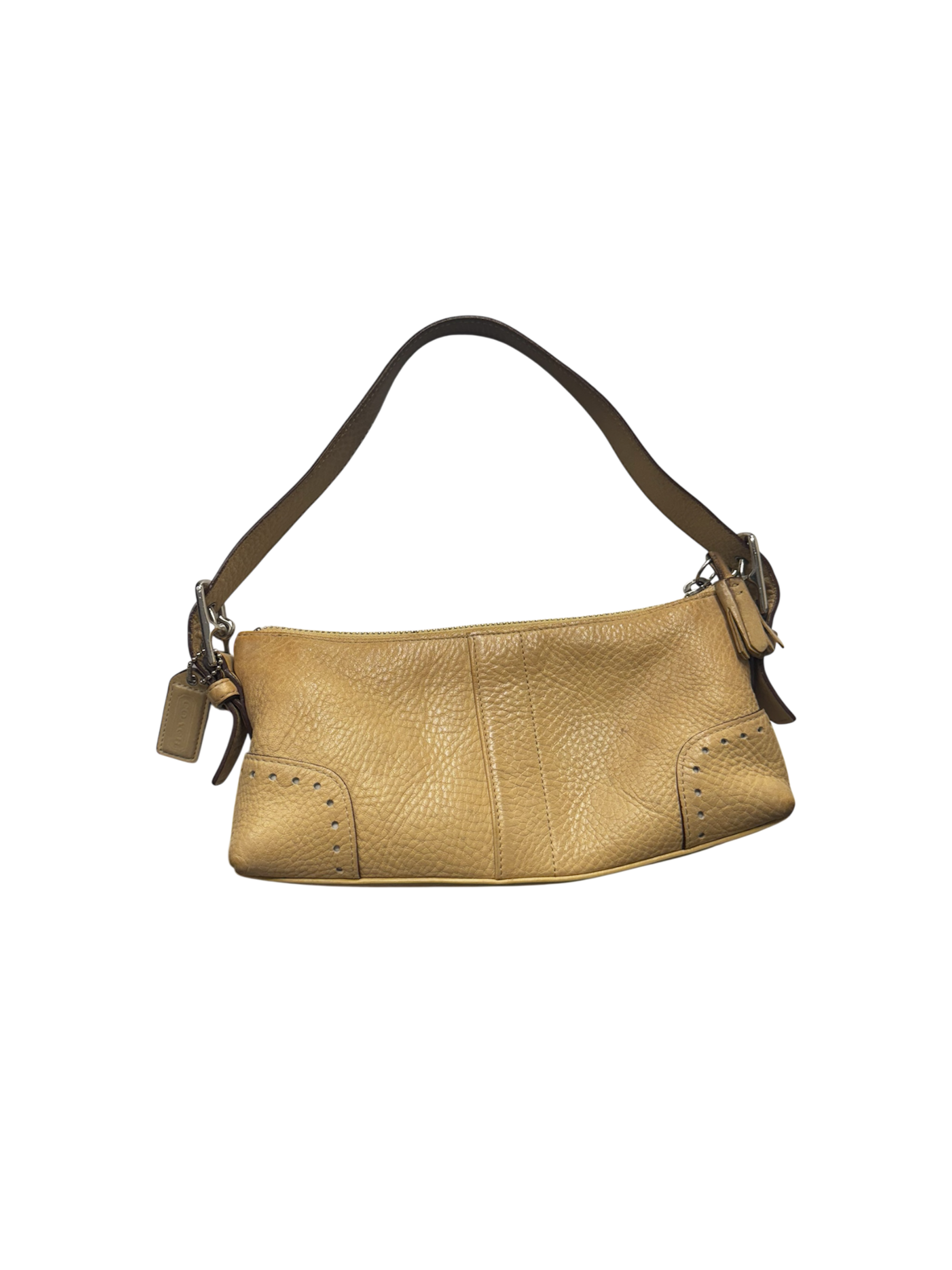 Beige nude brown leather vintage coach shoulder bag