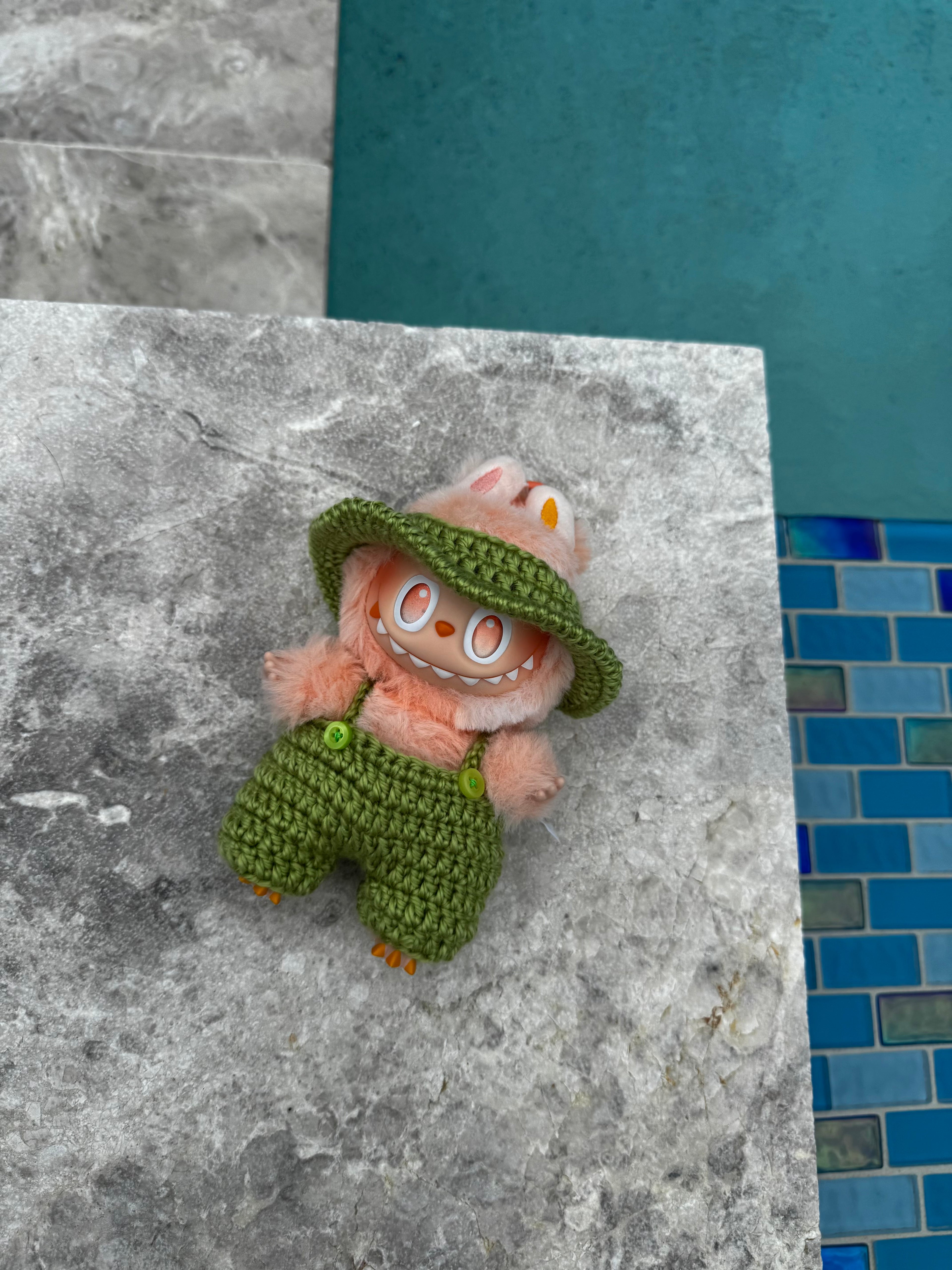 green overalls & bucket hat matching set