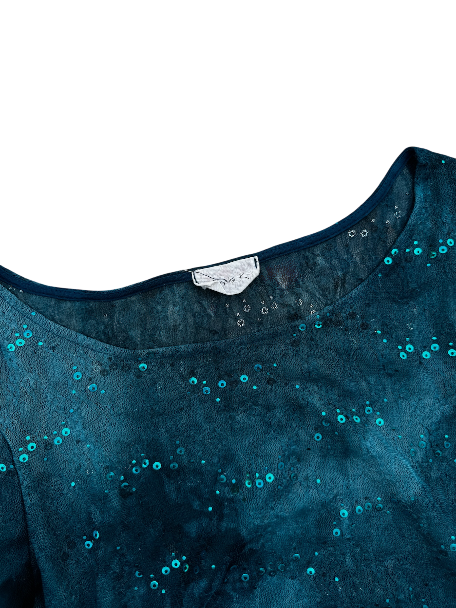 Blue Tie-Dye Mesh Long Sleeve Top with Sequins