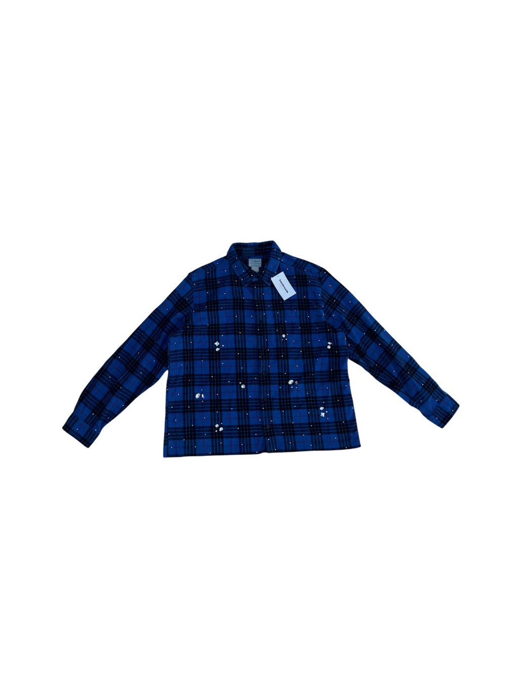 Blue plaid bedazzled cropped button up