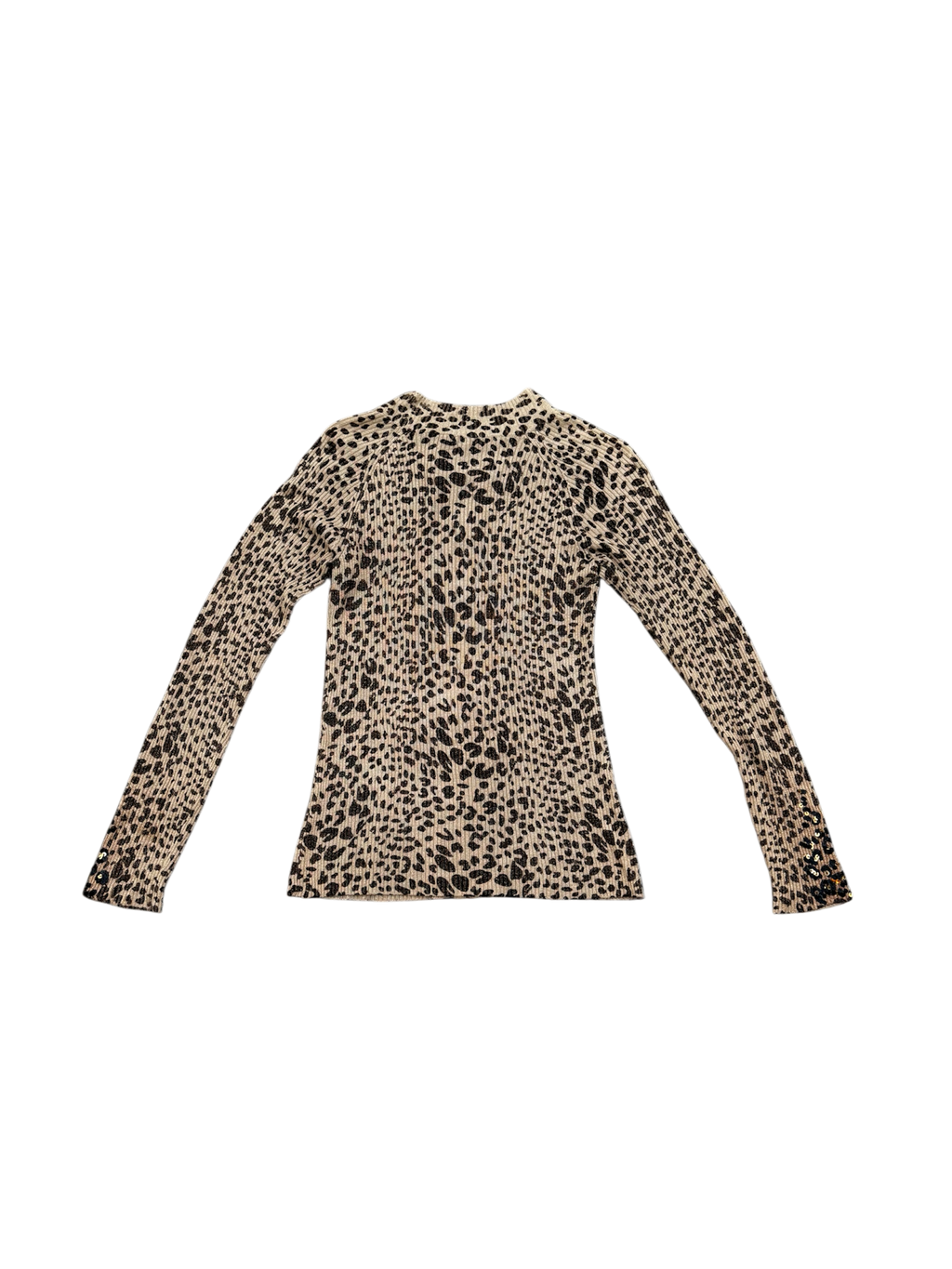 Vintage Cheetah Print Sequin Ribbed Knit Sweater