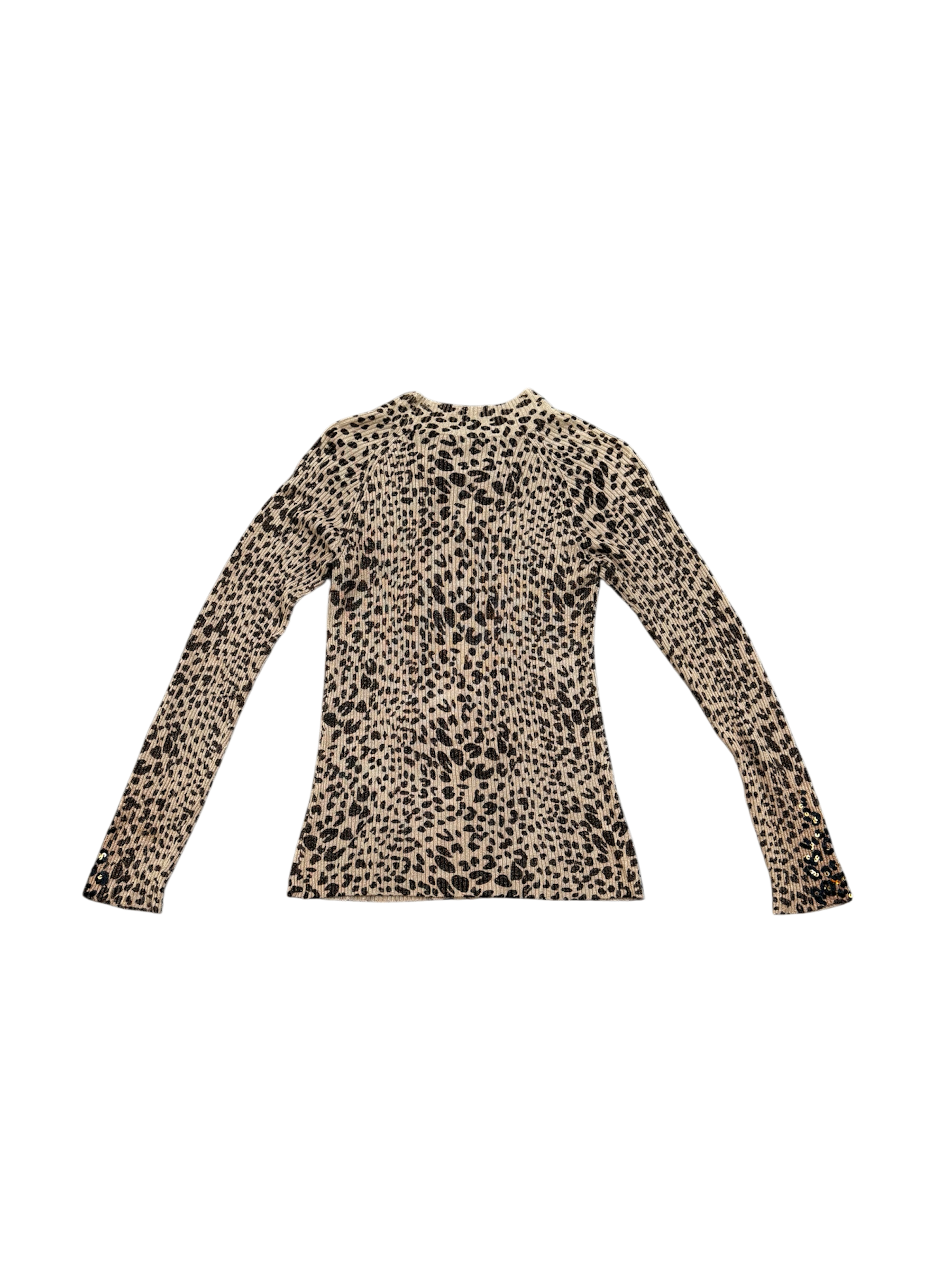 Vintage Cheetah Print Sequin Ribbed Knit Sweater
