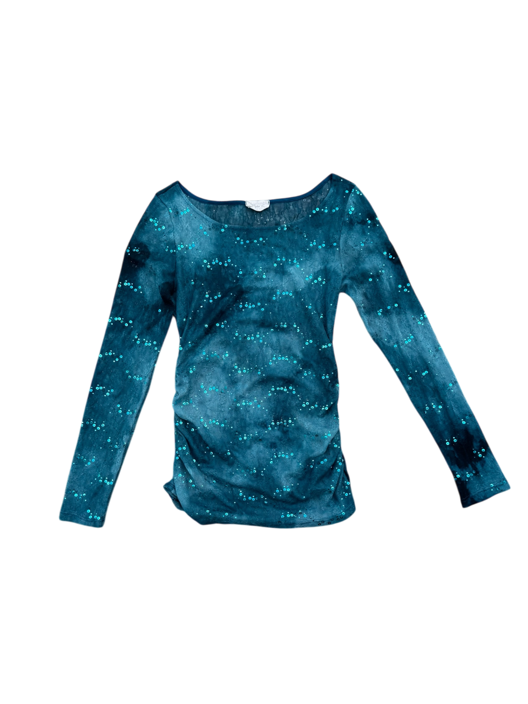 Blue Tie-Dye Mesh Long Sleeve Top with Sequins