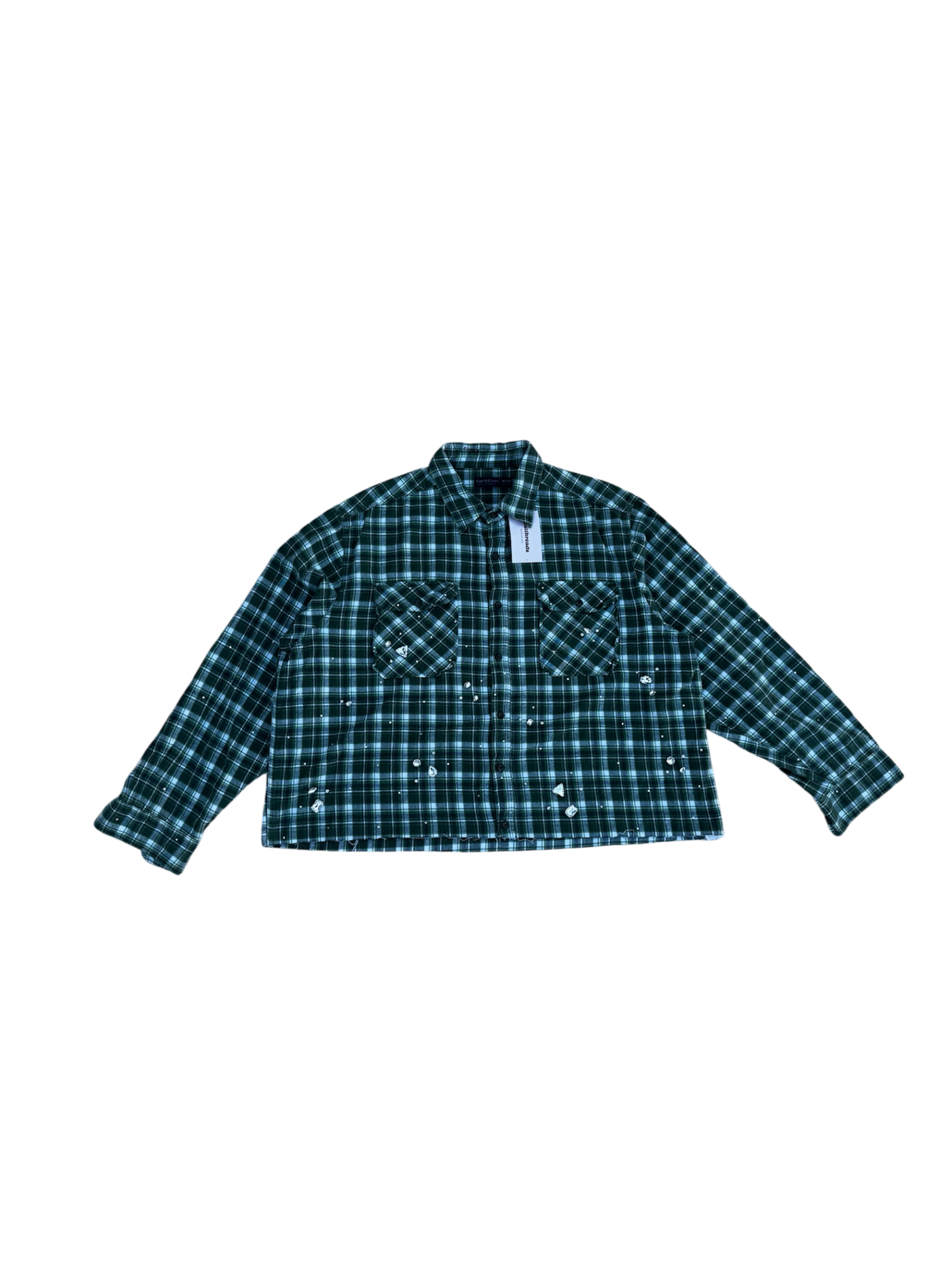 Light green plaid cropped bedazzled button up