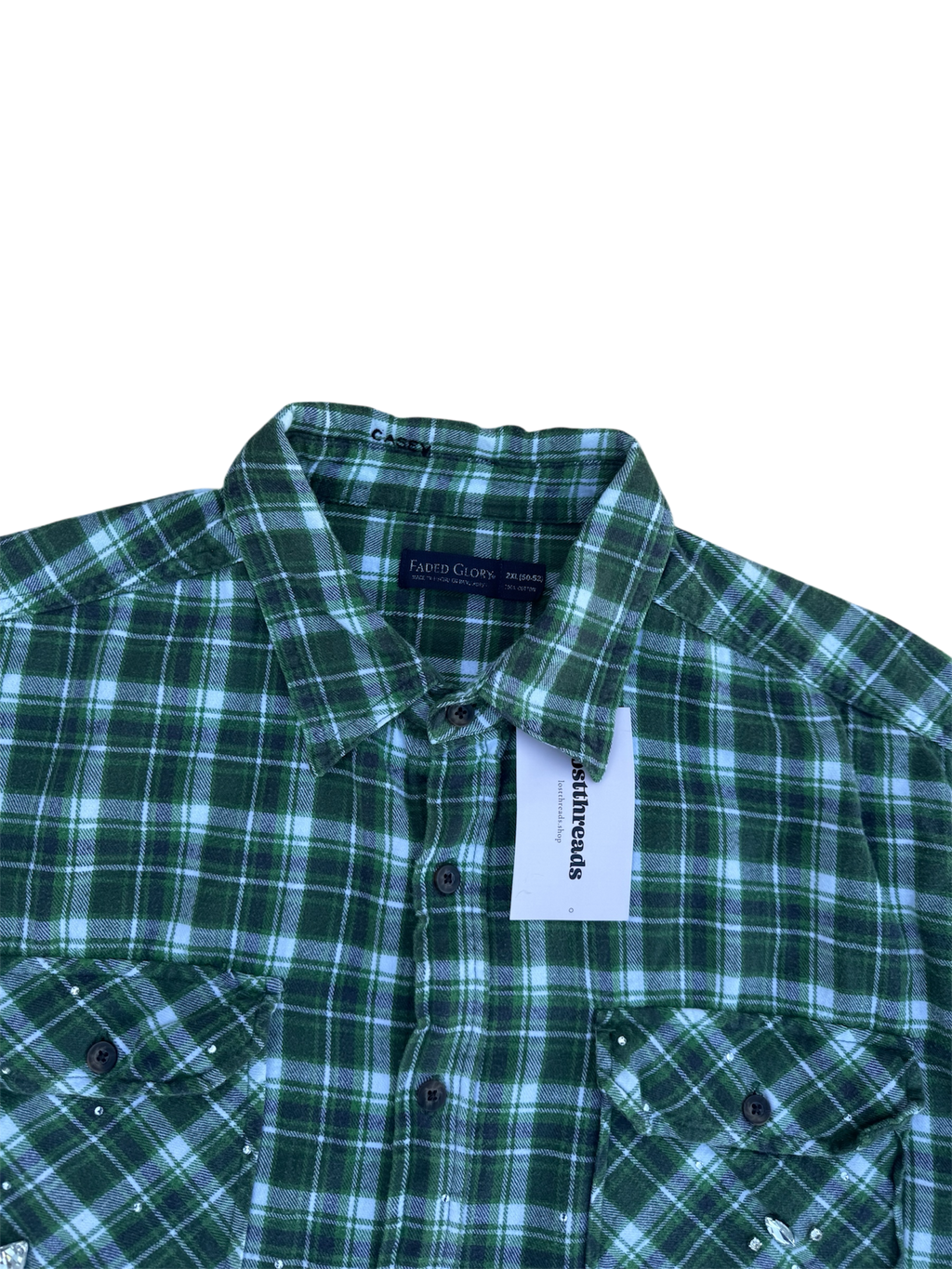 Light green plaid cropped bedazzled button up