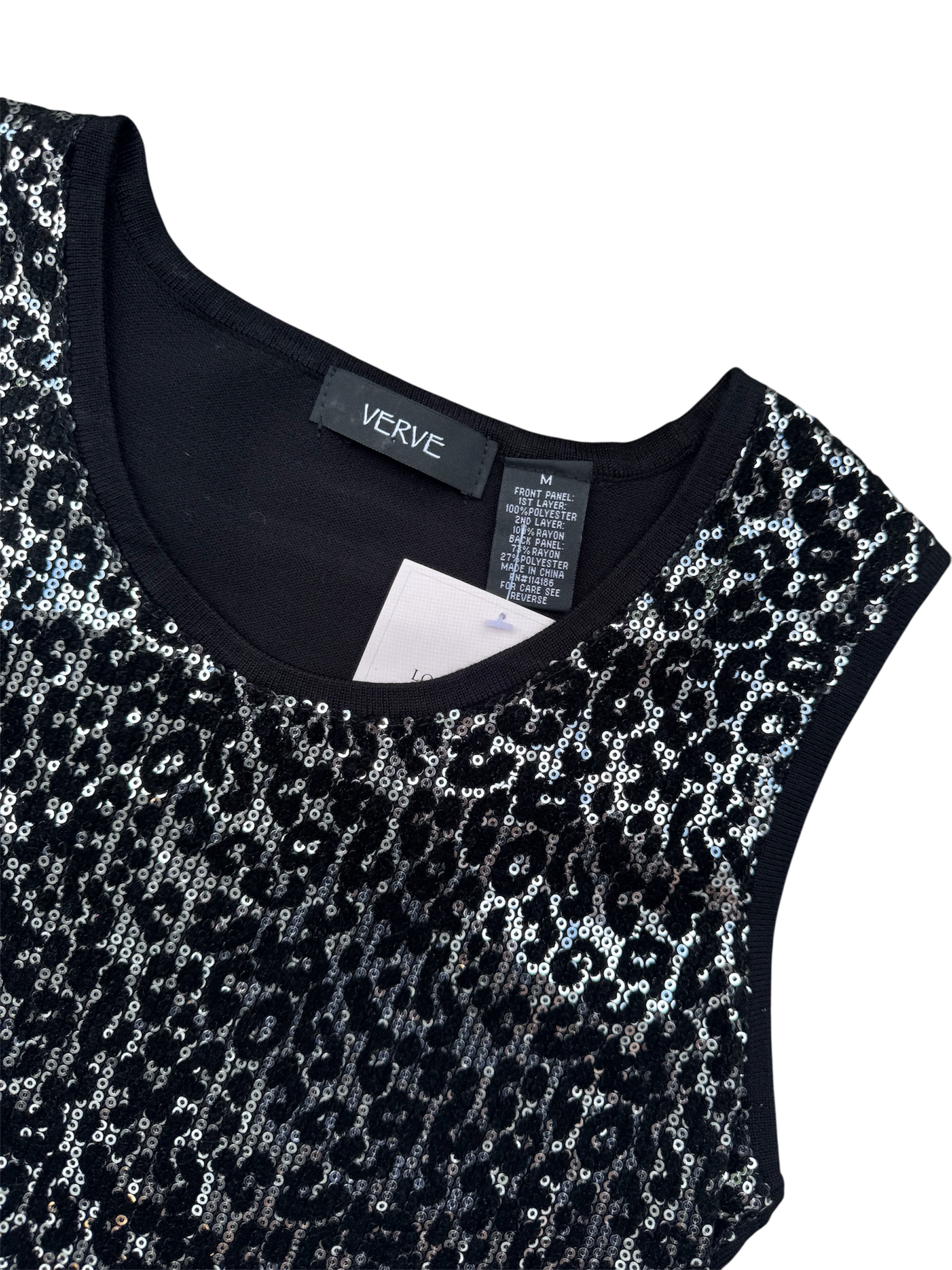 Y2K Black & Silver Sequin Cheetah Print Tank Top
