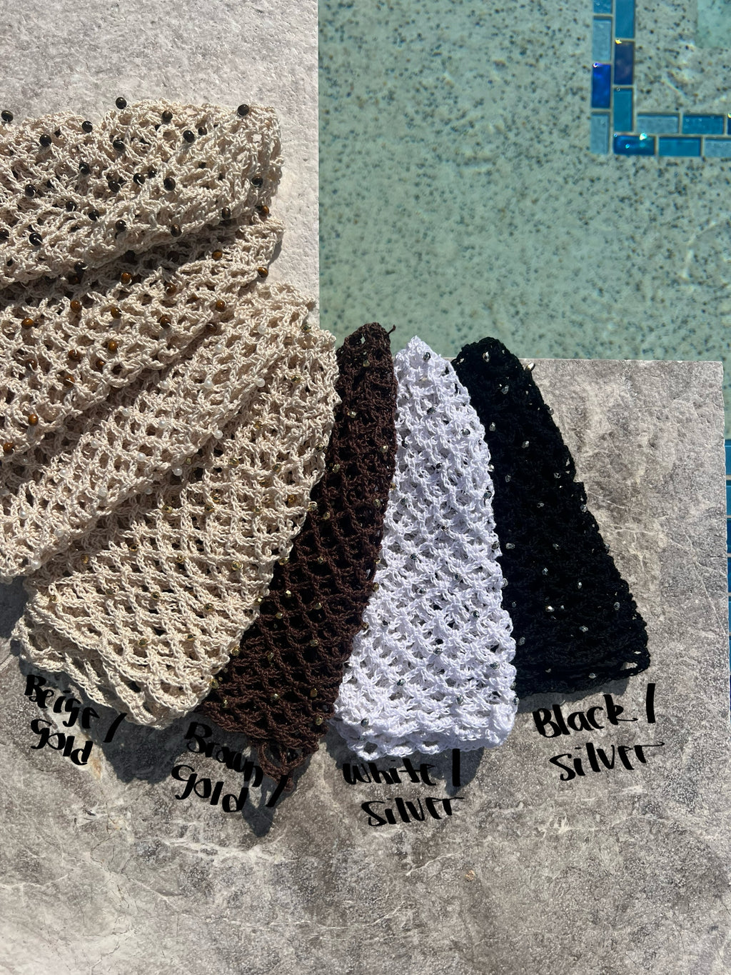 Crochet beaded fishnet skull caps