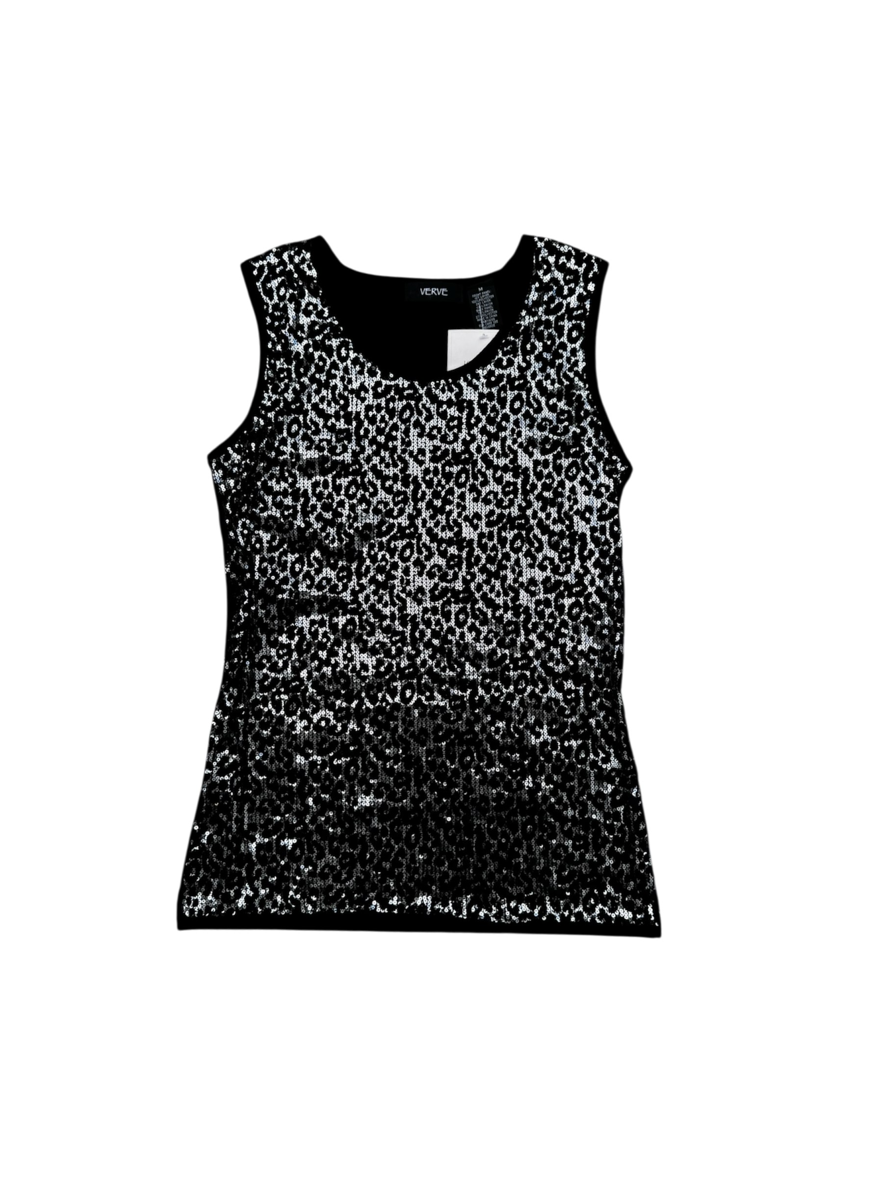 Y2K Black & Silver Sequin Cheetah Print Tank Top