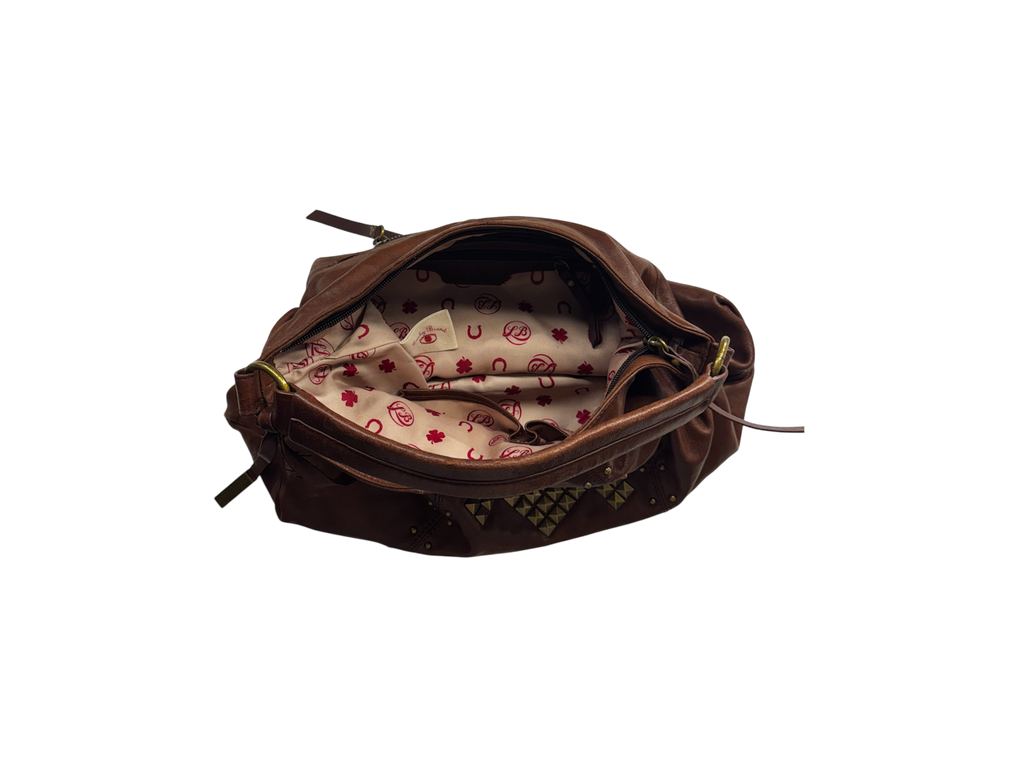 Brown hobo style studded leather bag