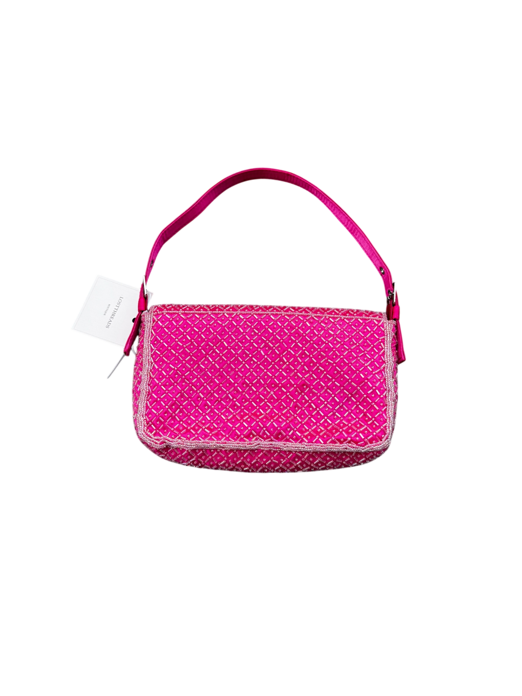 Pink beaded mini baguette shoulder bag