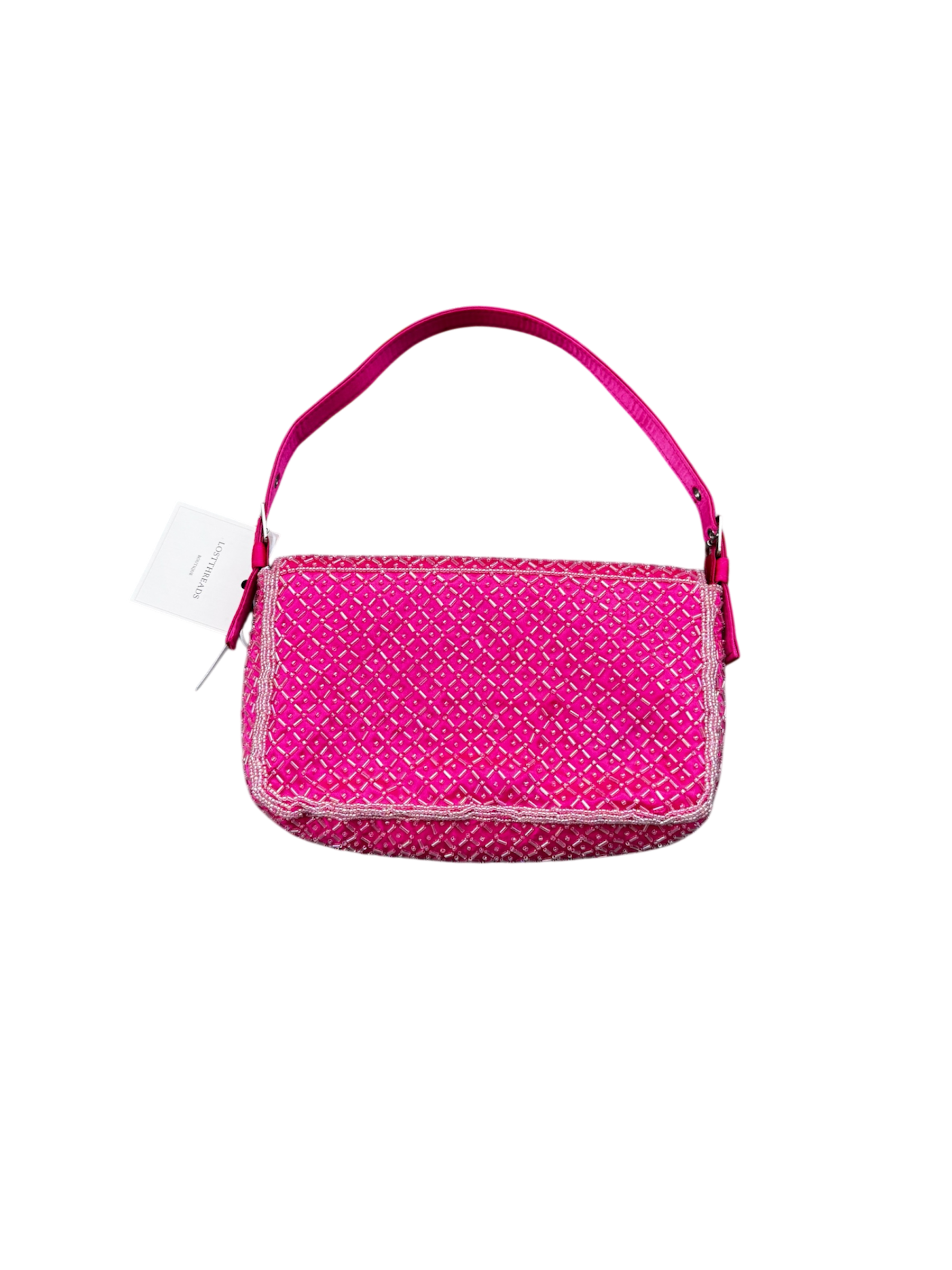 Pink beaded mini baguette shoulder bag