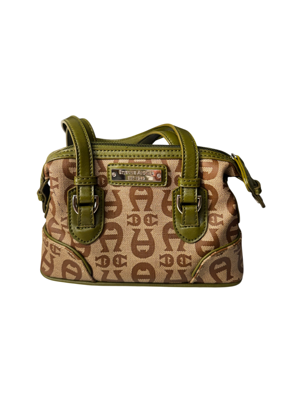 Vintage Etienne Aigner brown & green monogram mini bag