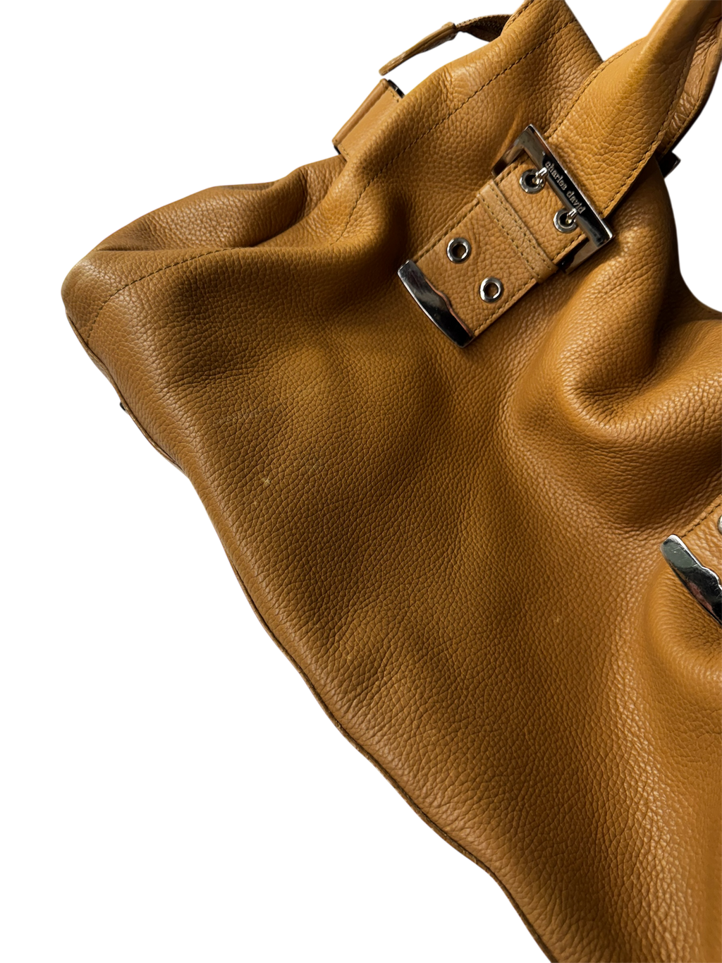 Light brown leather over sized slouchy belted hand bag