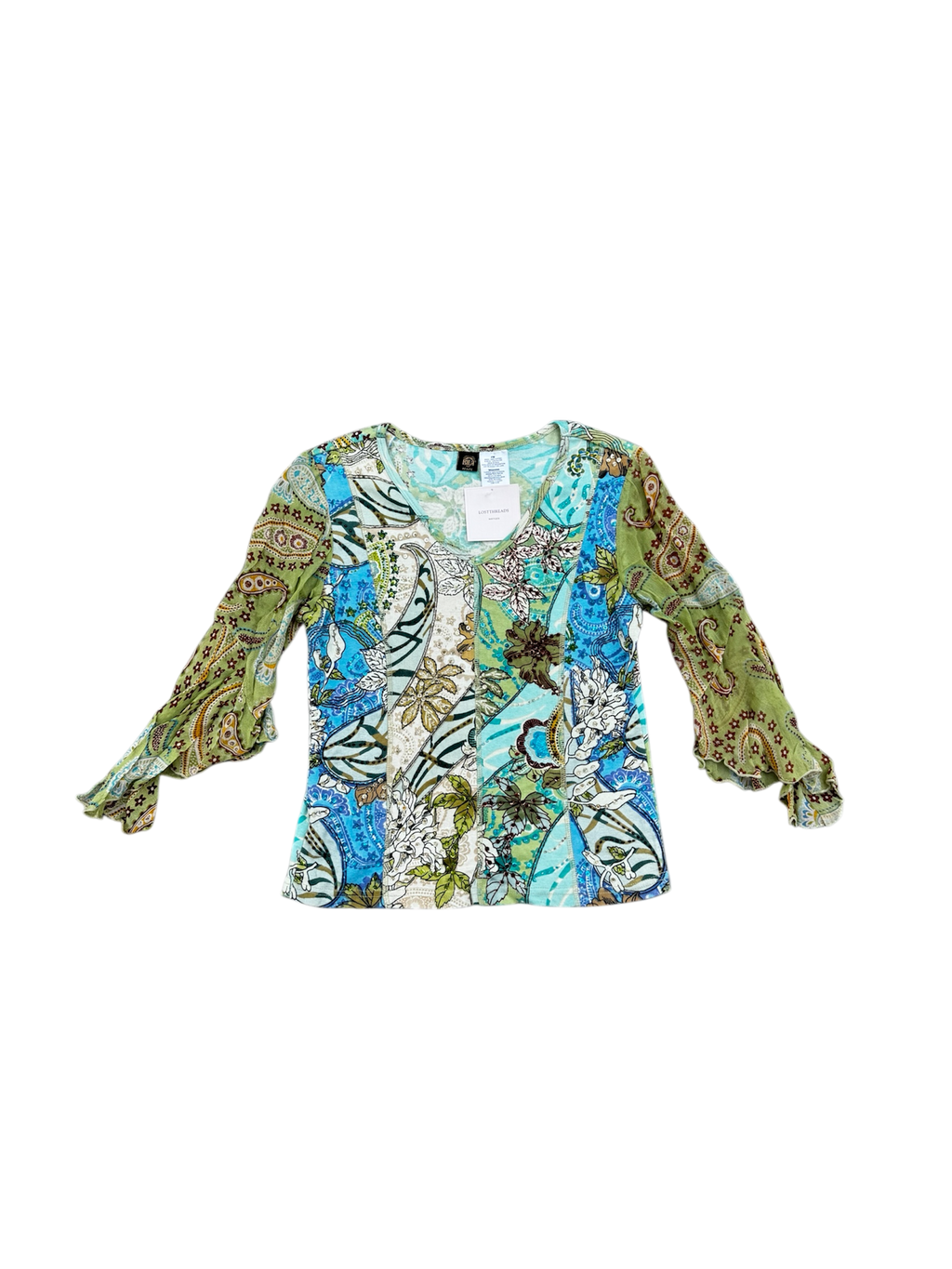 green and blue beaded flowy sleeve top