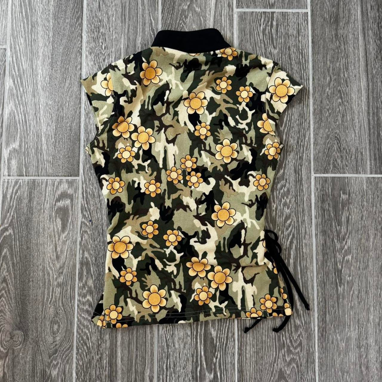 Vintage floral camo wrap blouse