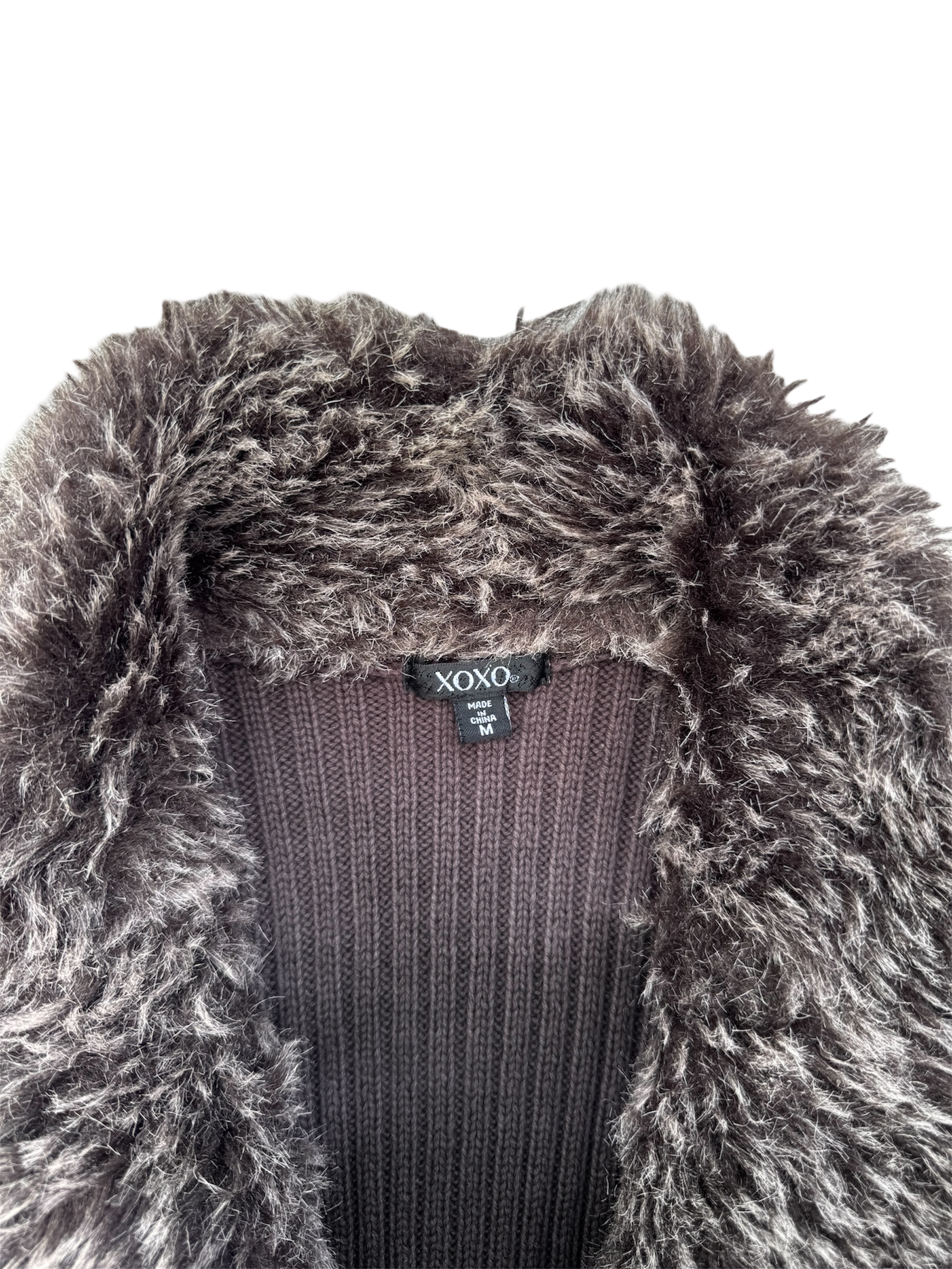 Brown y2k faux trim knit vest