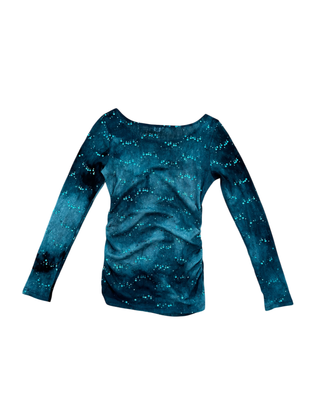 Blue Tie-Dye Mesh Long Sleeve Top with Sequins