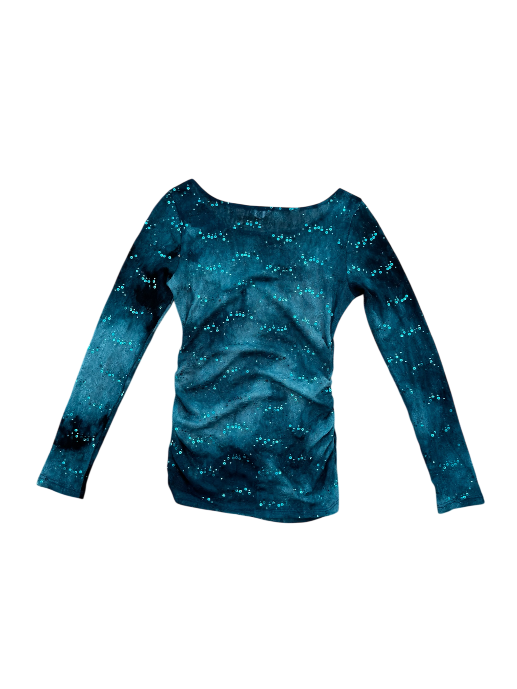 Blue Tie-Dye Mesh Long Sleeve Top with Sequins