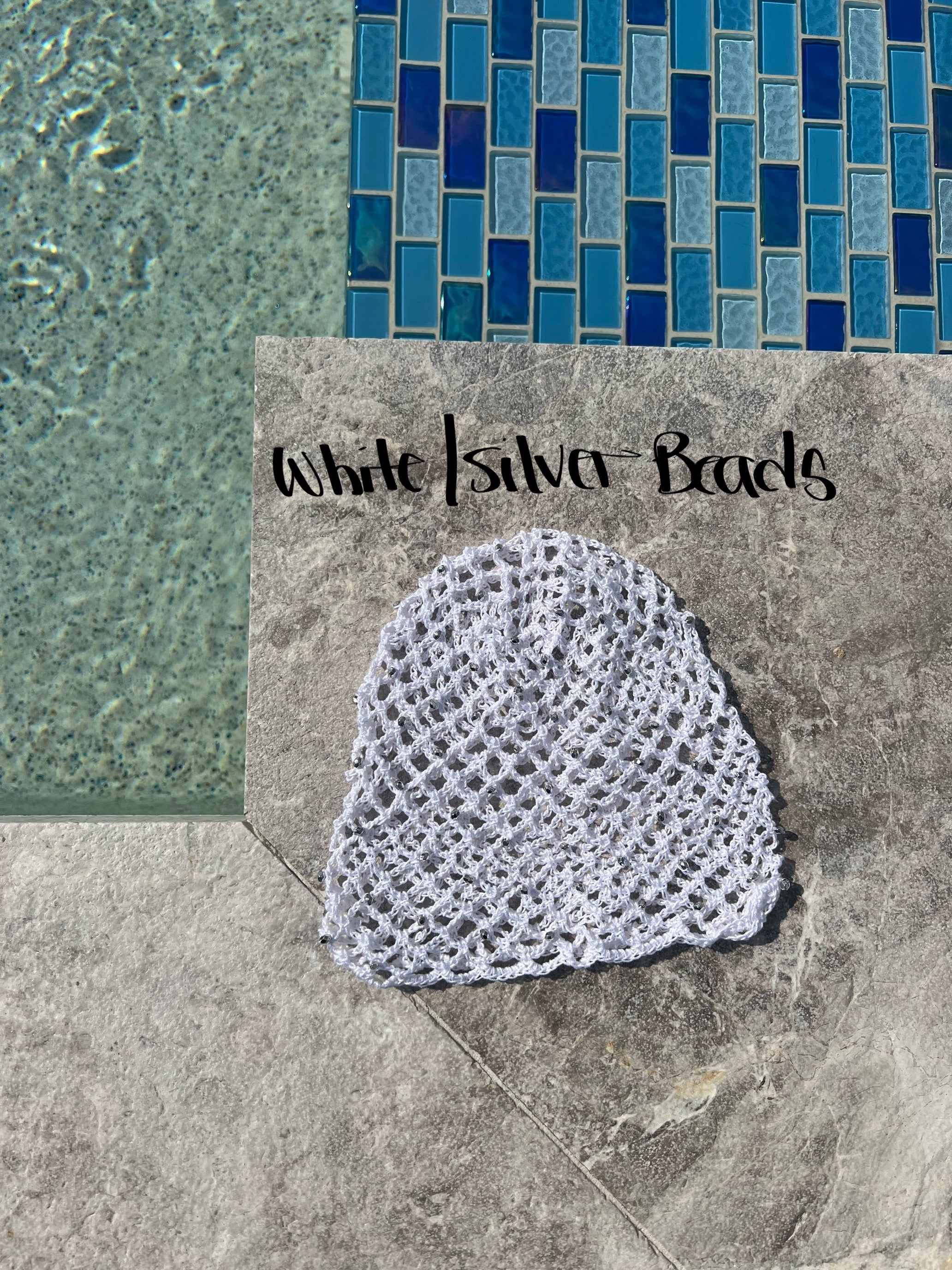 Crochet beaded fishnet skull caps