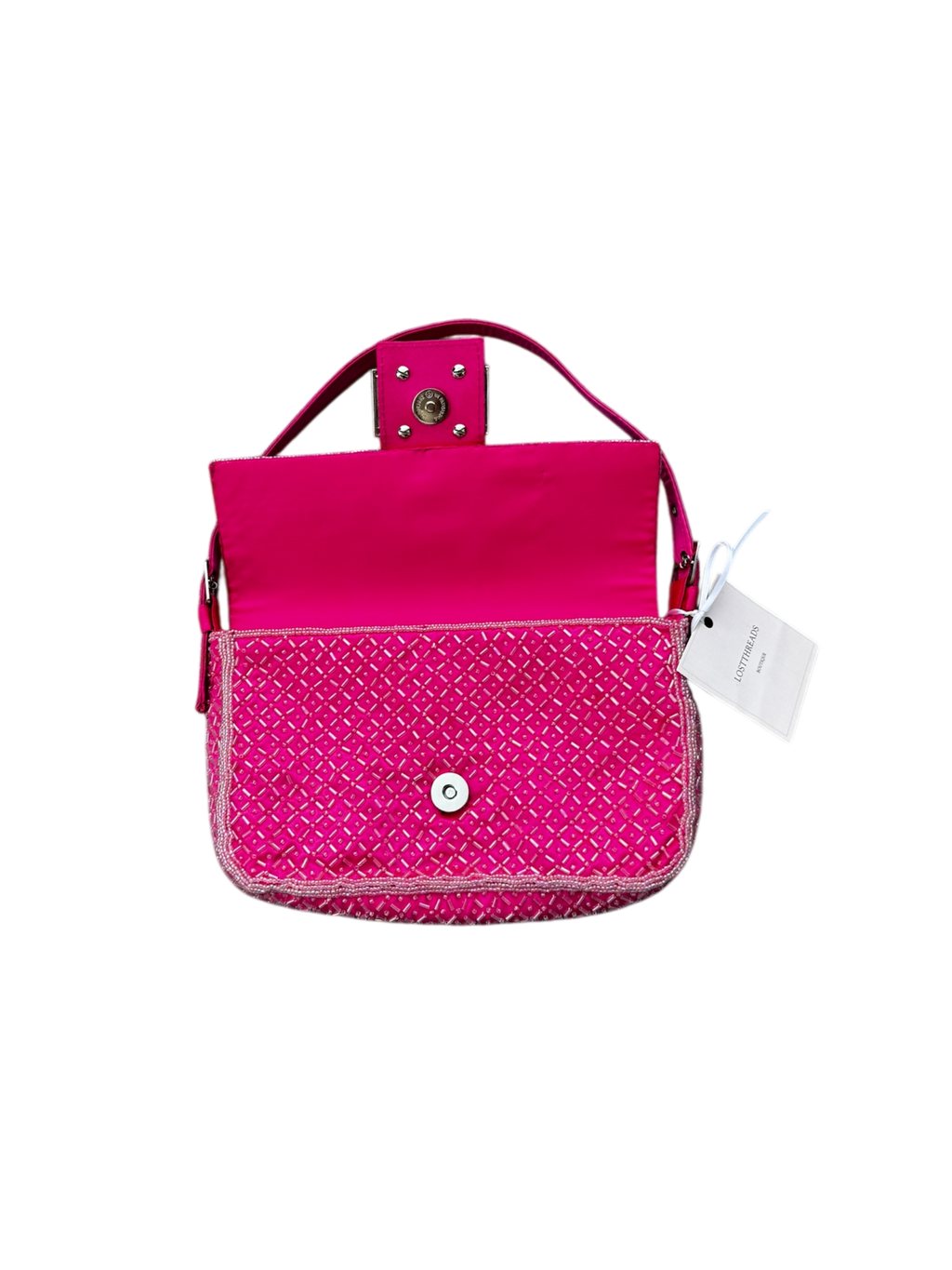 Pink beaded mini baguette shoulder bag