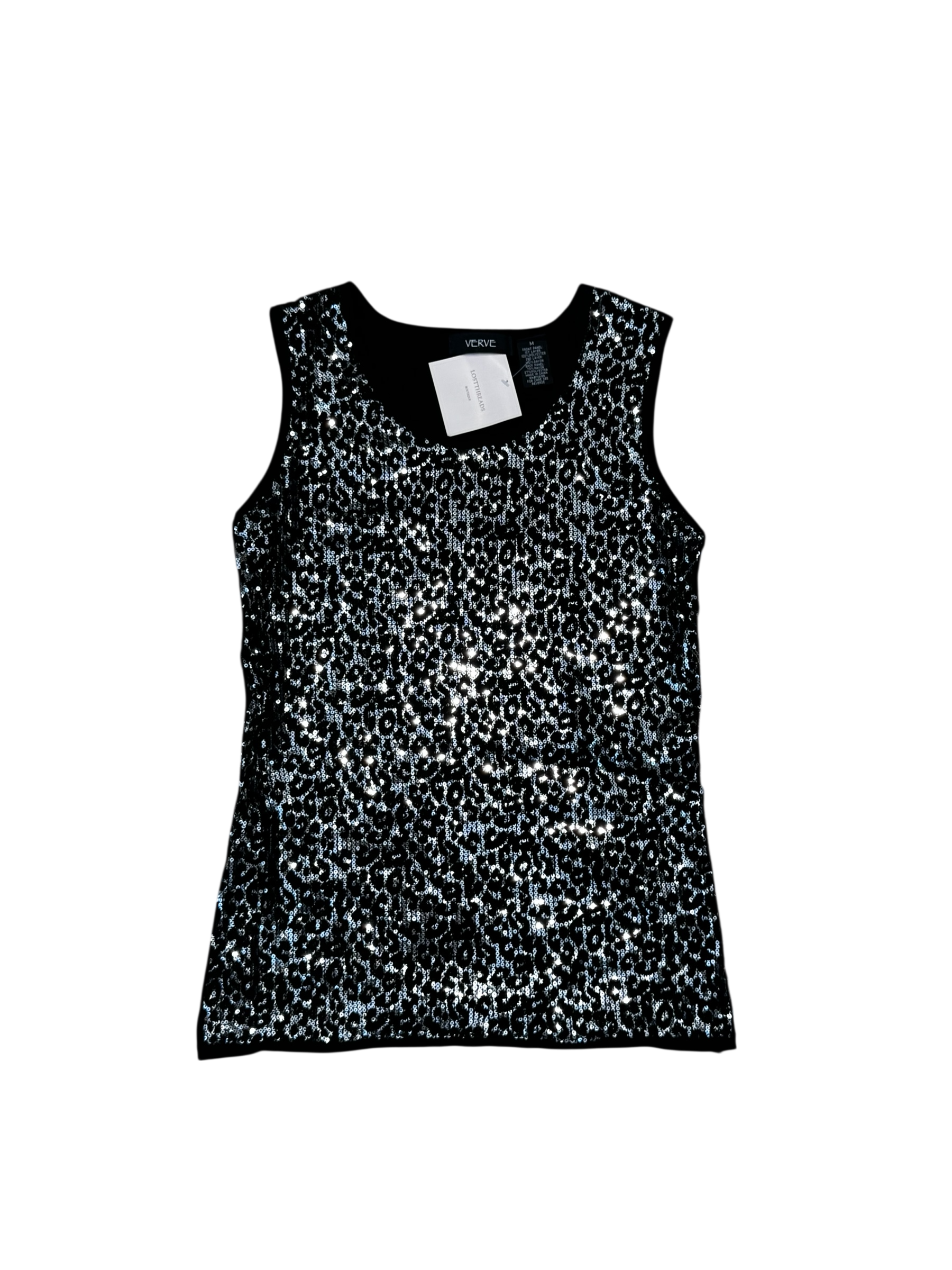 Black & silver sequin cheetah print tank top