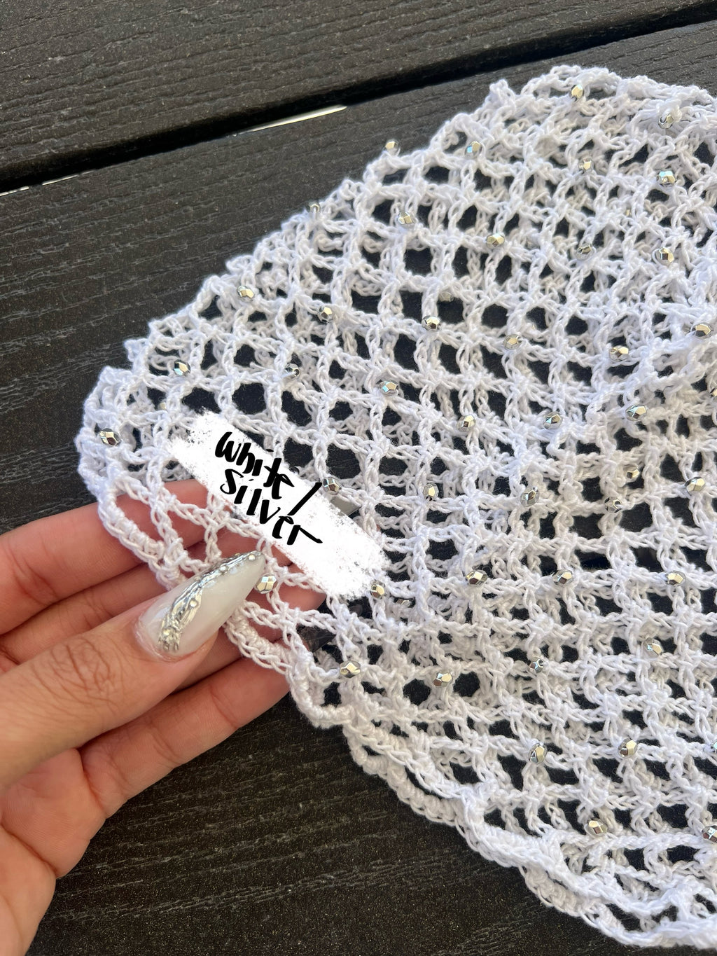 Crochet beaded fishnet skull caps