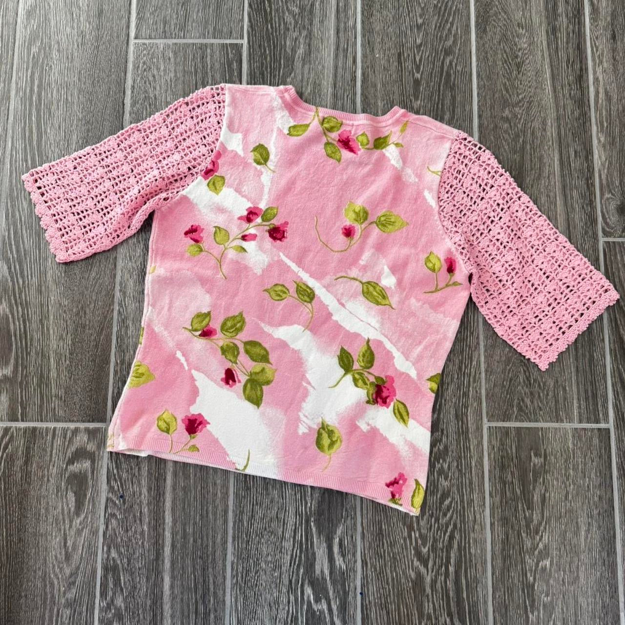 Pink beaded floral knit top