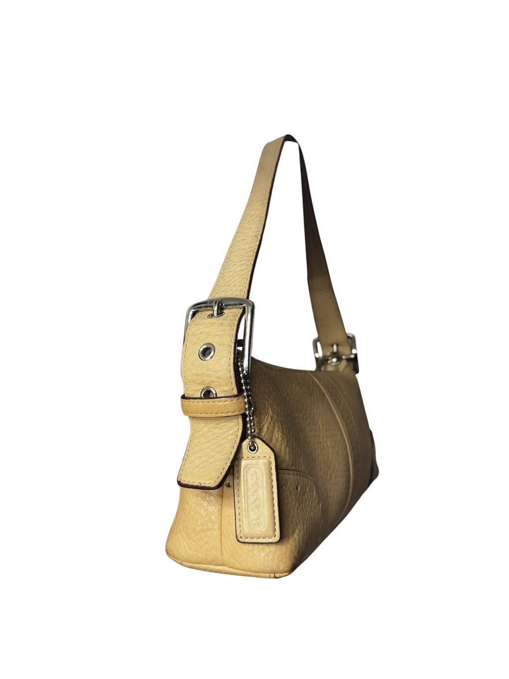 Beige nude brown leather vintage coach shoulder bag