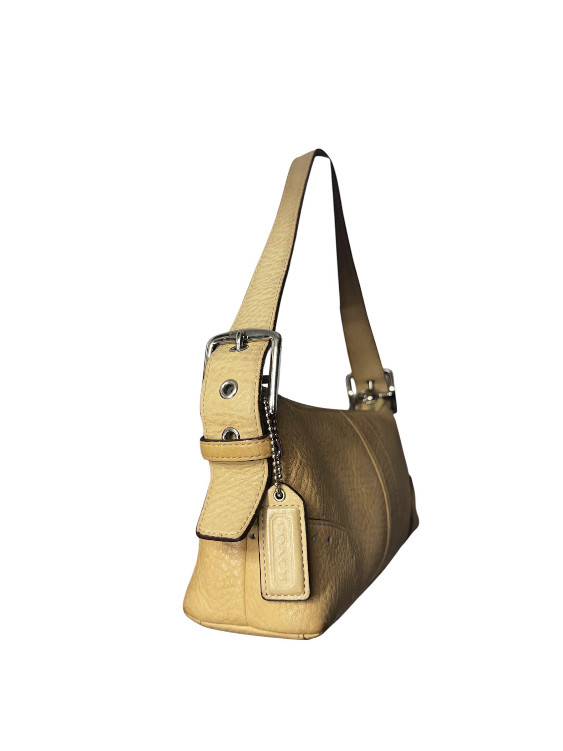 Beige nude brown leather vintage coach shoulder bag