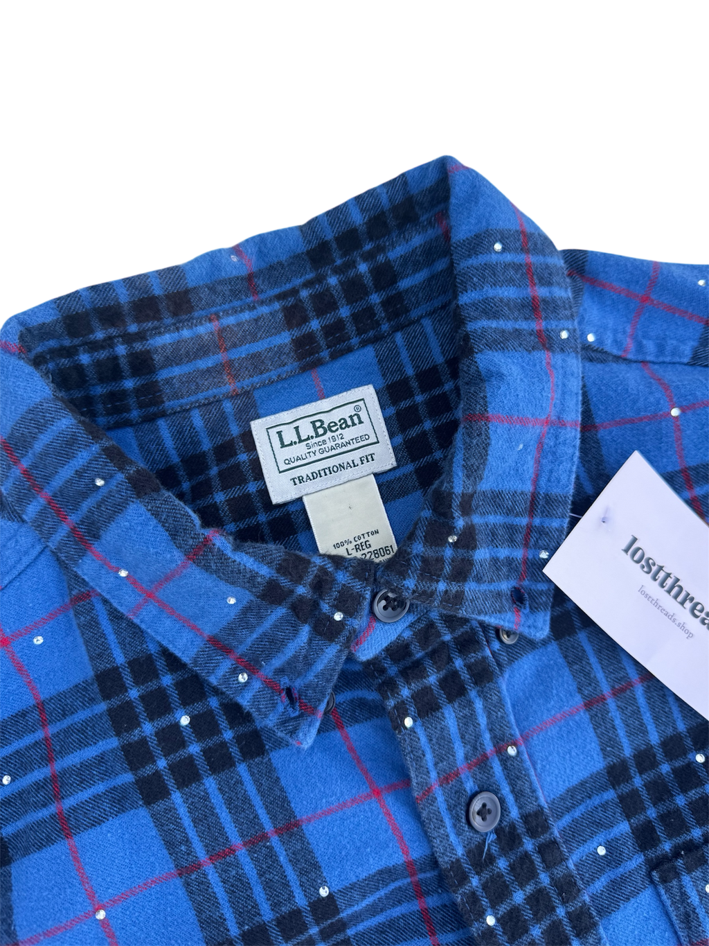 Blue plaid bedazzled cropped button up