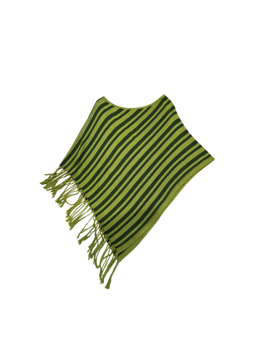Light & dark green striped knit poncho