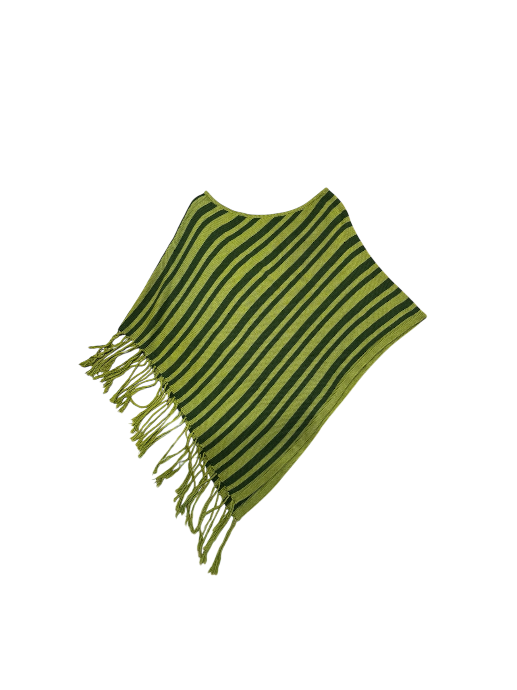 Light & dark green striped knit poncho