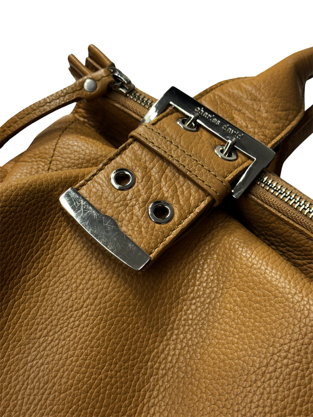 Light brown leather over sized slouchy belted hand bag