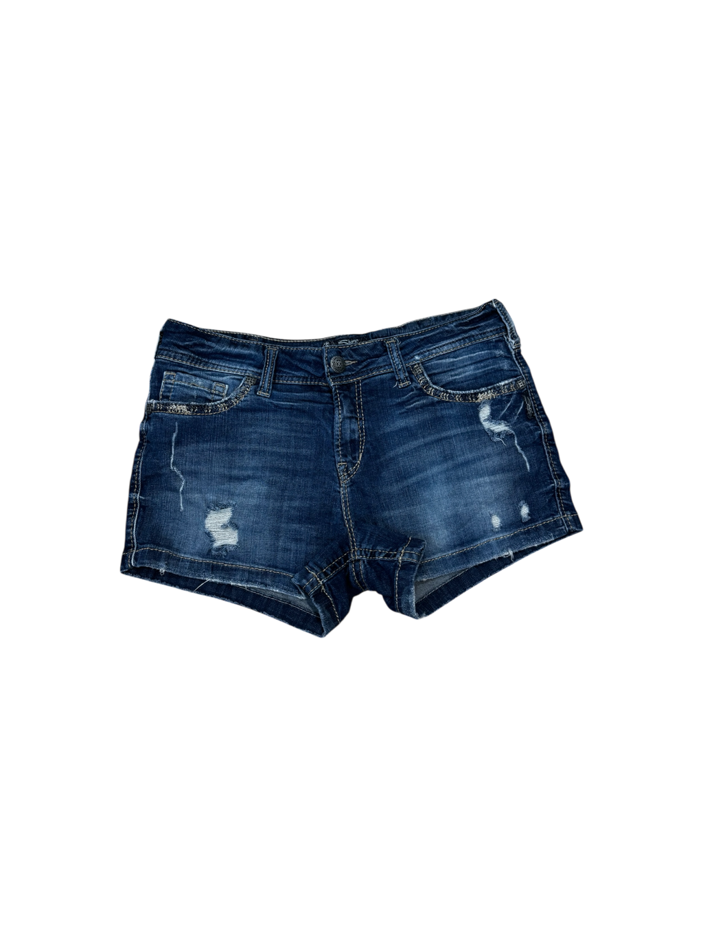 ‘Silver’ distressed denim jorts