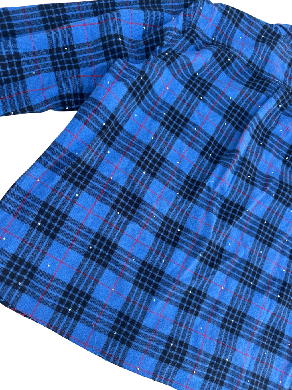 Blue plaid bedazzled cropped button up