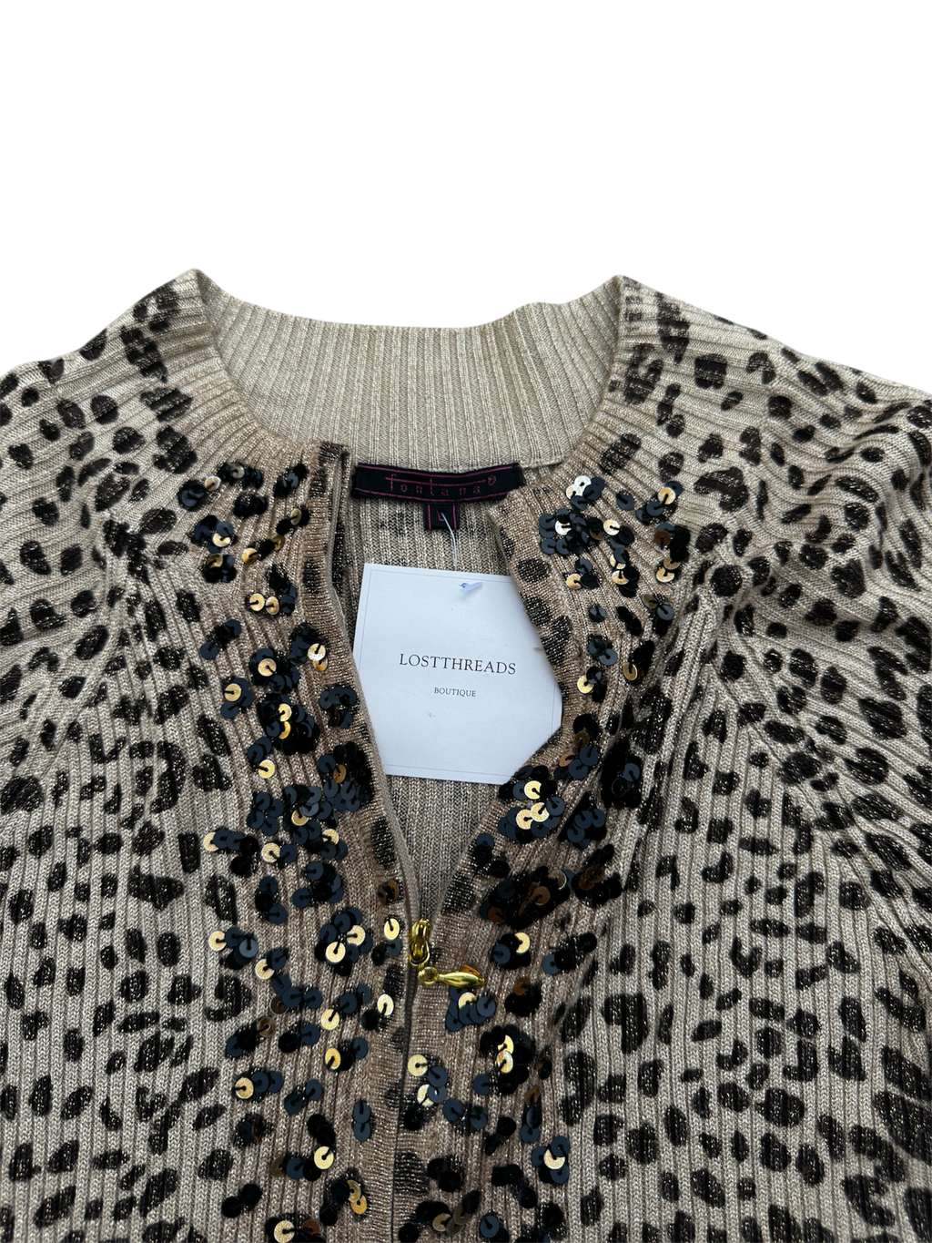 Vintage Cheetah Print Sequin Ribbed Knit Sweater