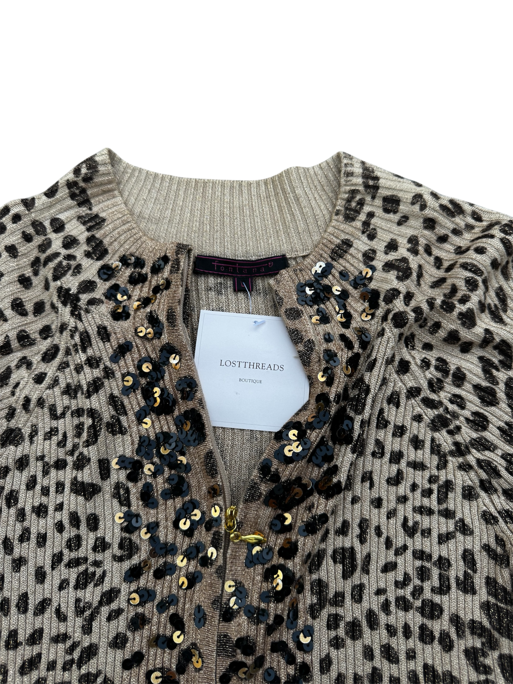 Vintage Cheetah Print Sequin Ribbed Knit Sweater