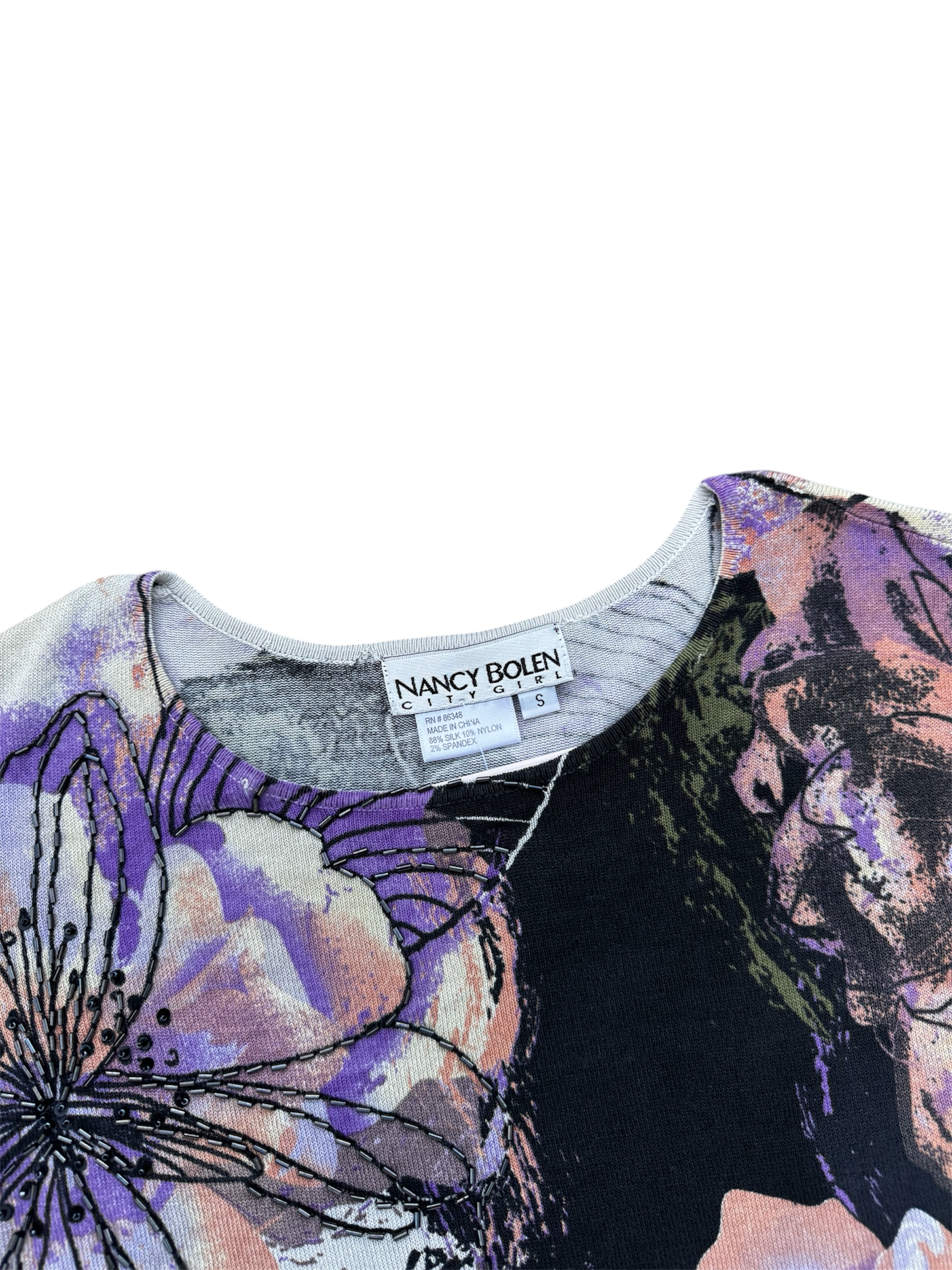 Vintage Black Floral Knit Sweater with Beaded Accents