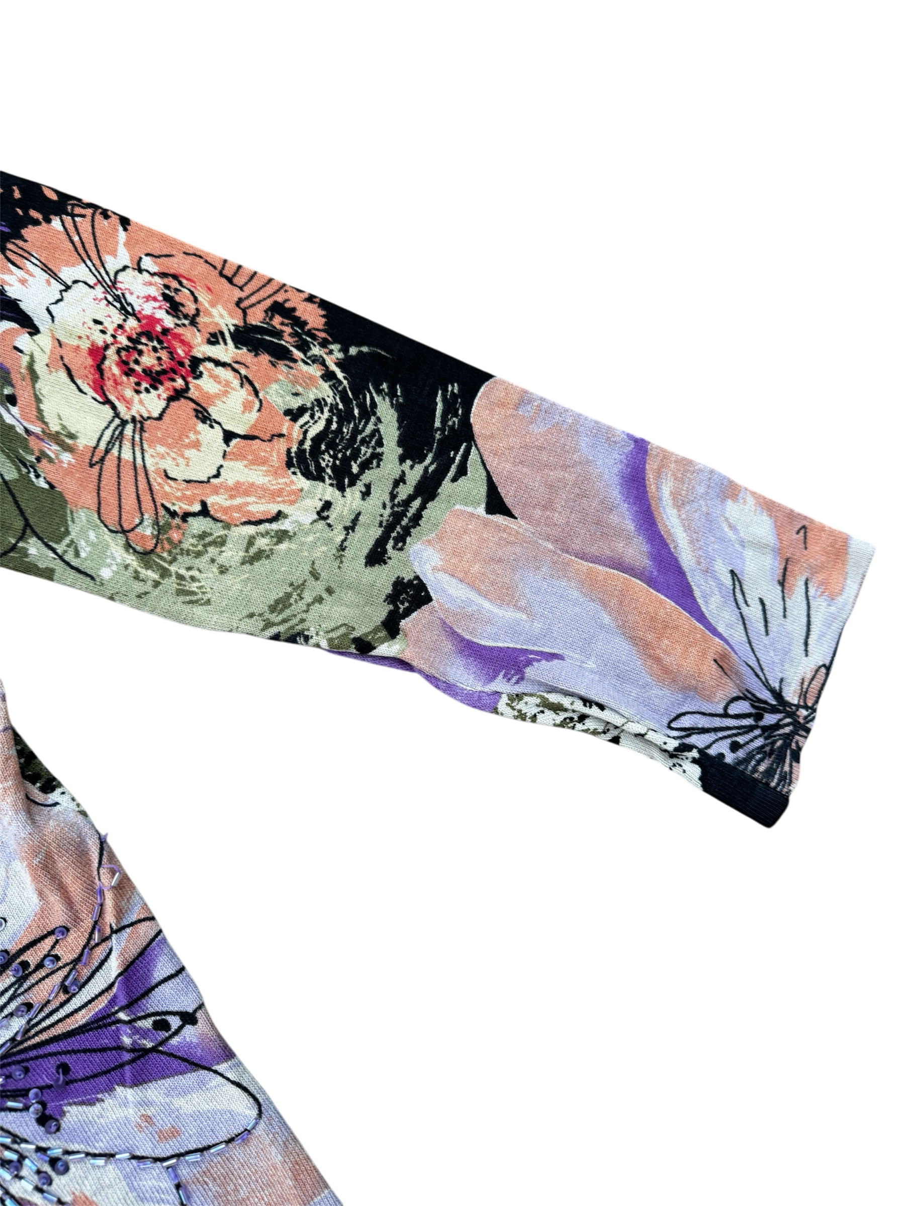 Vintage Black Floral Knit Sweater with Beaded Accents