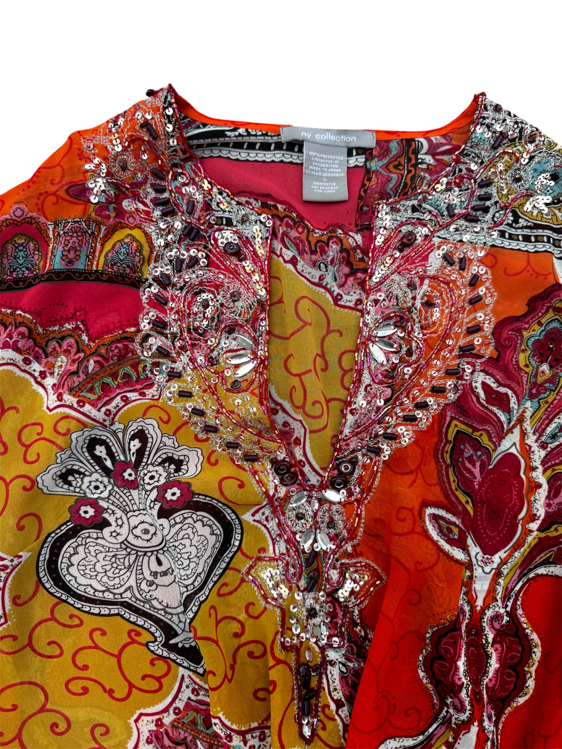 orange beaded sheer blouse