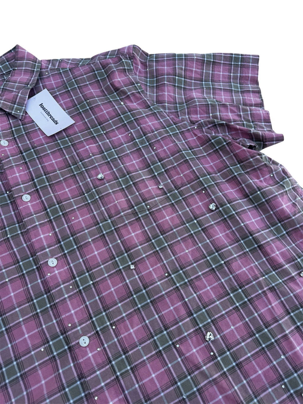 Custom pink & green rhinestone heart short sleeve shirt