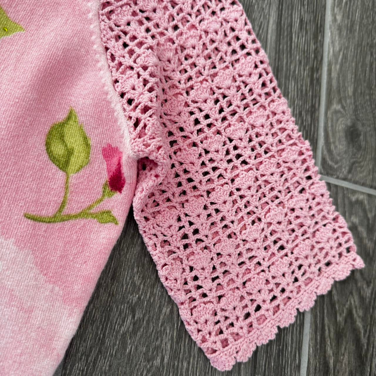 Pink beaded floral knit top