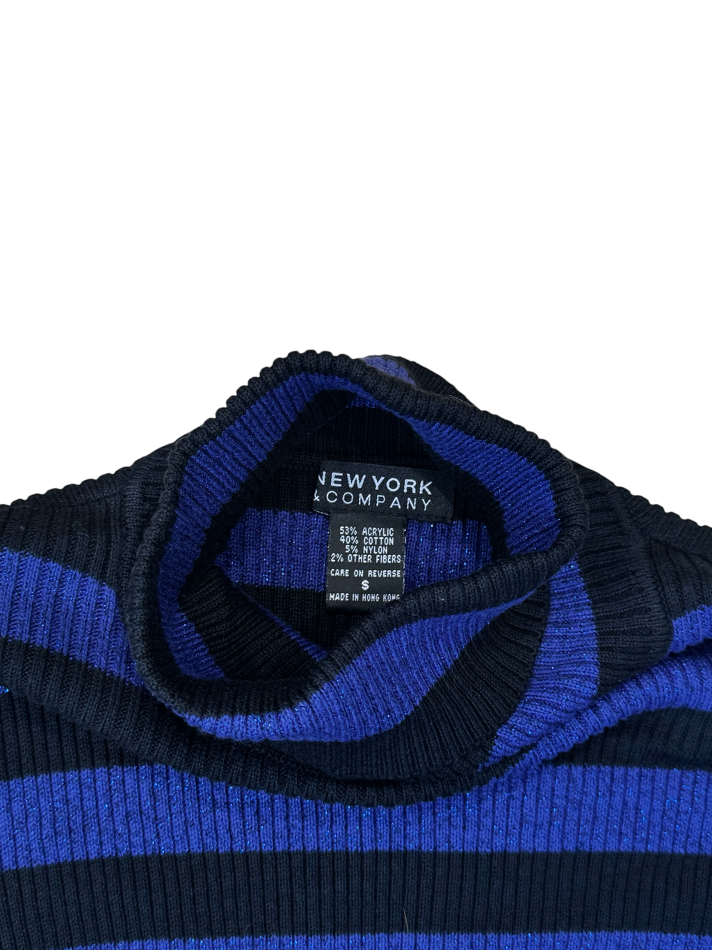 Black & blue sparkly striped turtleneck sweater