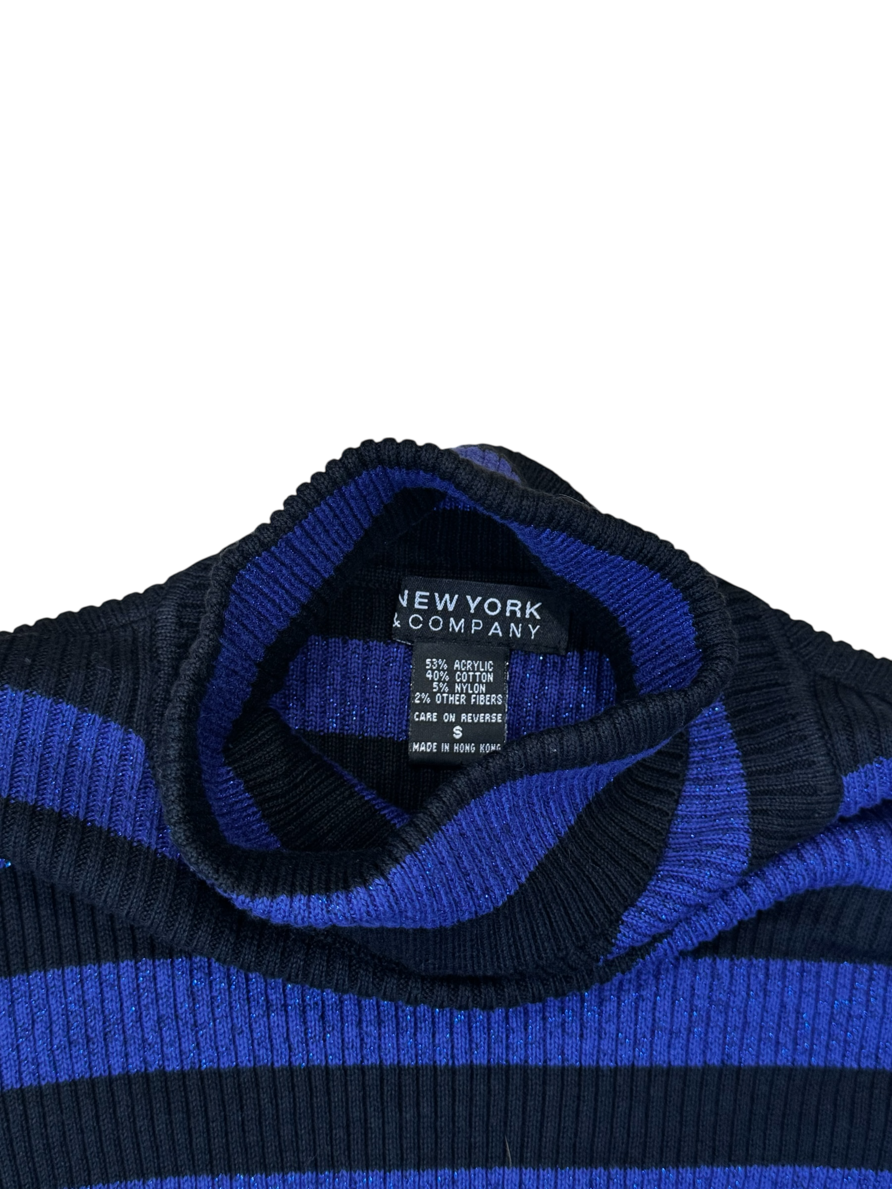 Black & blue sparkly striped turtleneck sweater