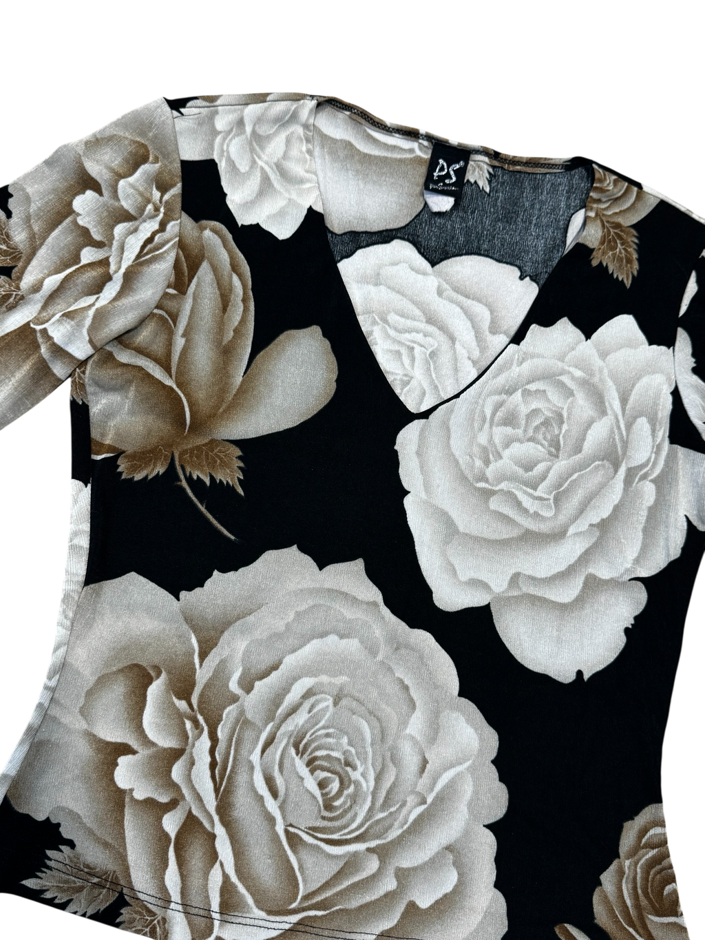 Black & beige rose print vintage blouse