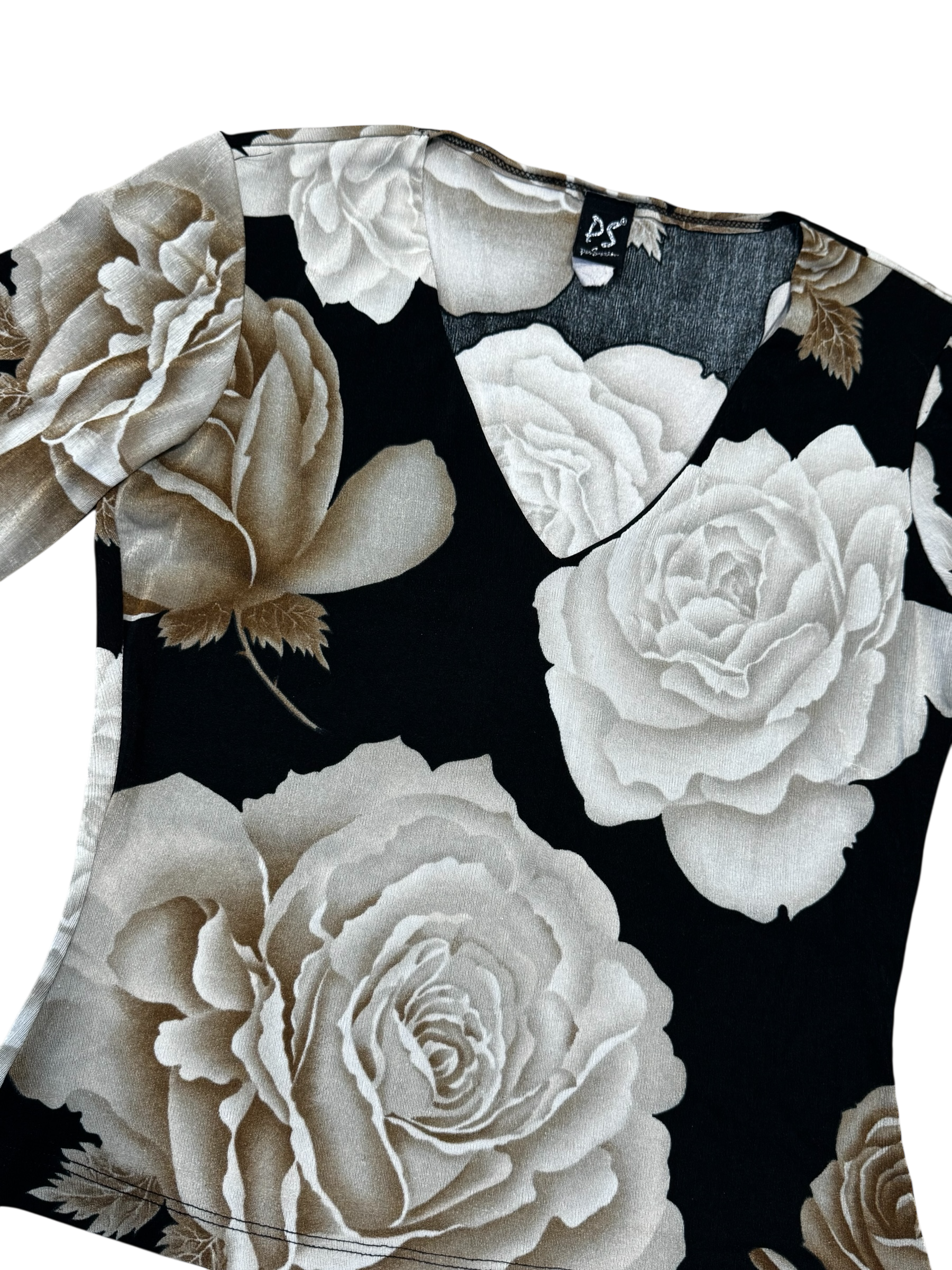 Black & beige rose print vintage blouse