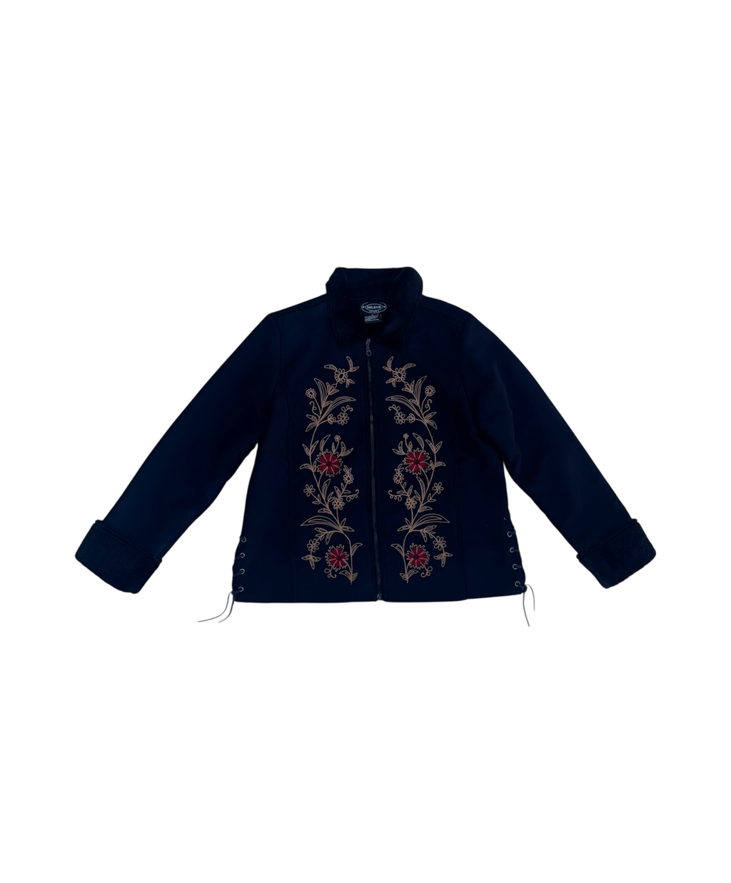 Black floral suede faux fur lined jacket / coat