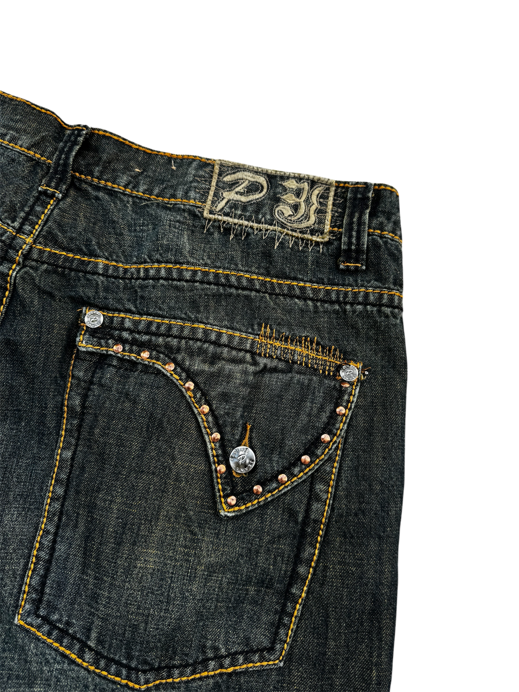 vintage distressed denim studded jeans